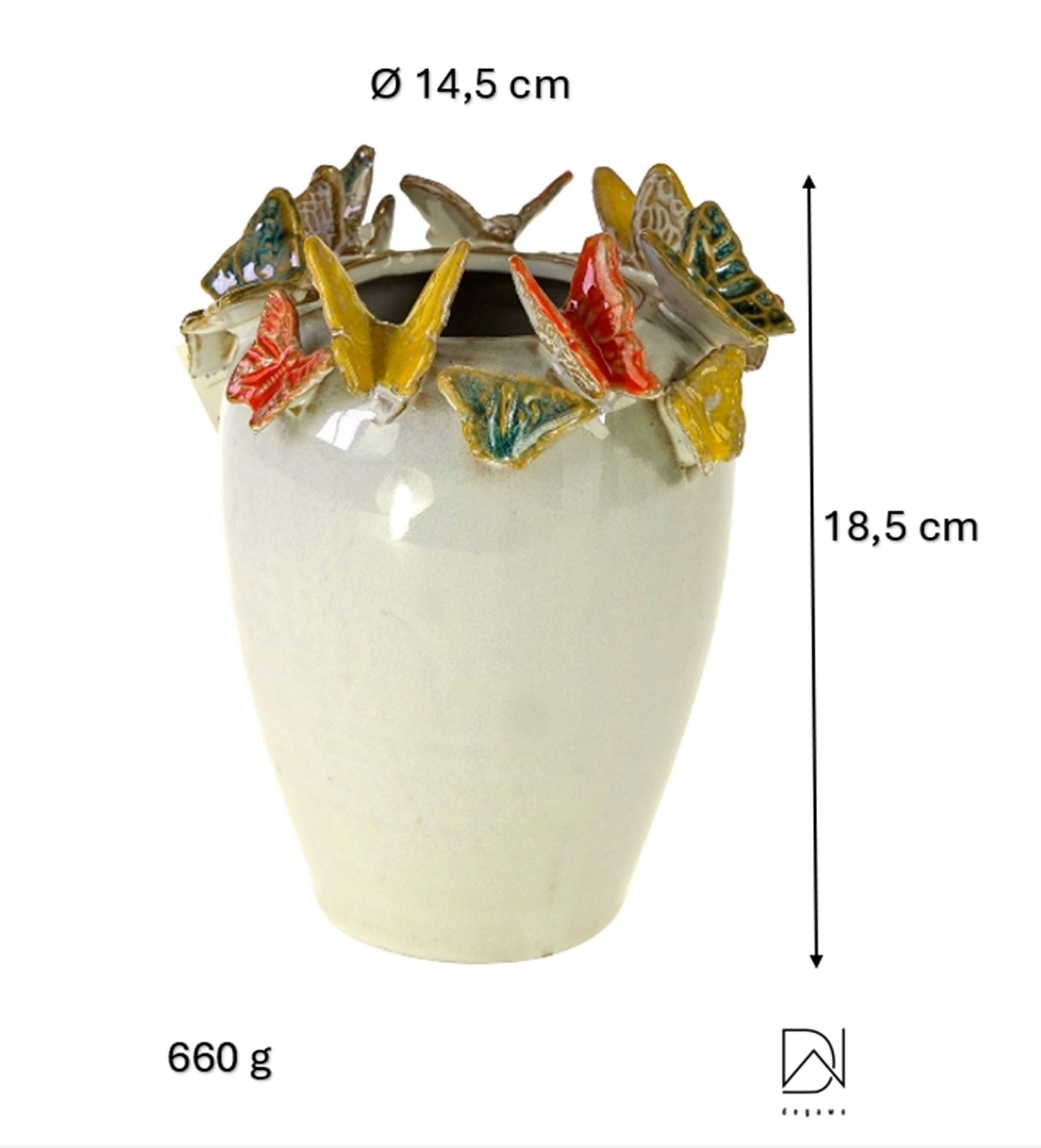 degawo Kugelvase Vase mit Schmetterling Weiß Steingut 18,5 cm Deko modern stilvoll (1x Vase)