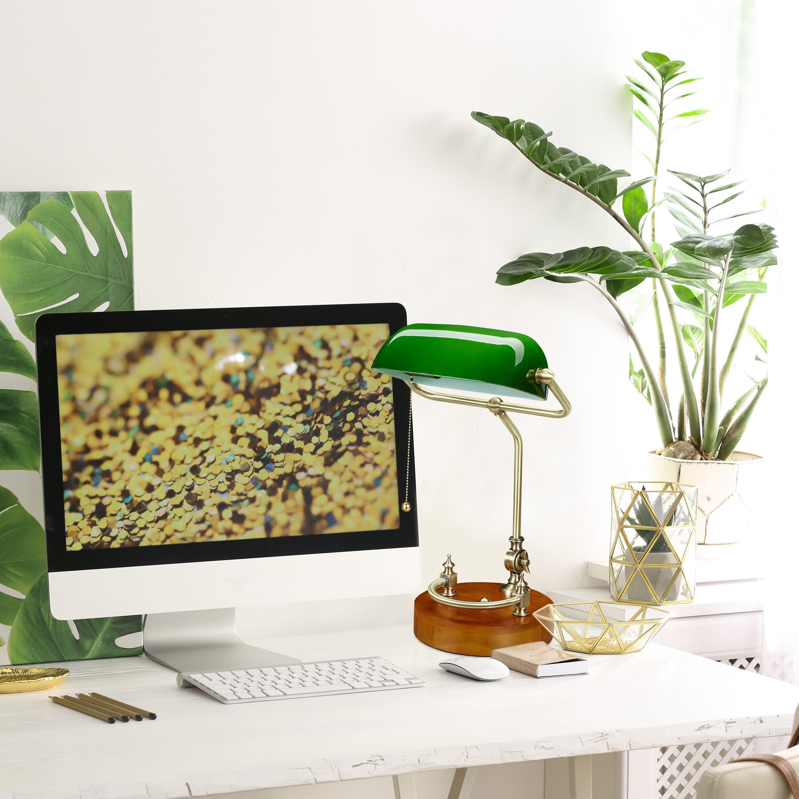 relaxdays Tischleuchte Bankerlampe mit Zugschalter günstig online kaufen