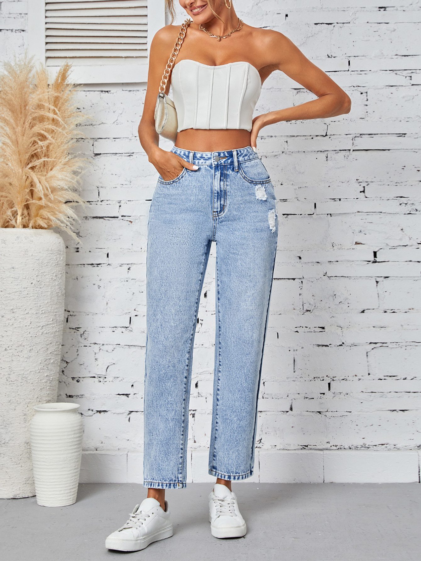 Beluring Weite Jeans Damen Jeans im Destroyed Look – Gerade Passform & Styl günstig online kaufen