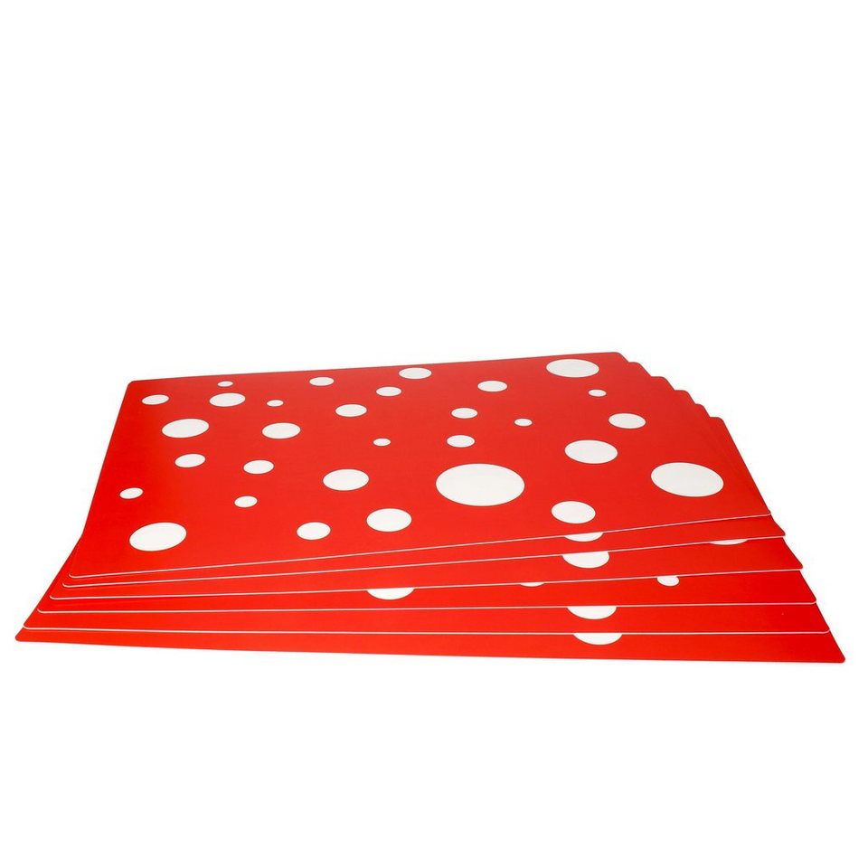Platzset, 6er Set Tischset rot mit weißen Punkten 45 x 32 cm, MamboCat