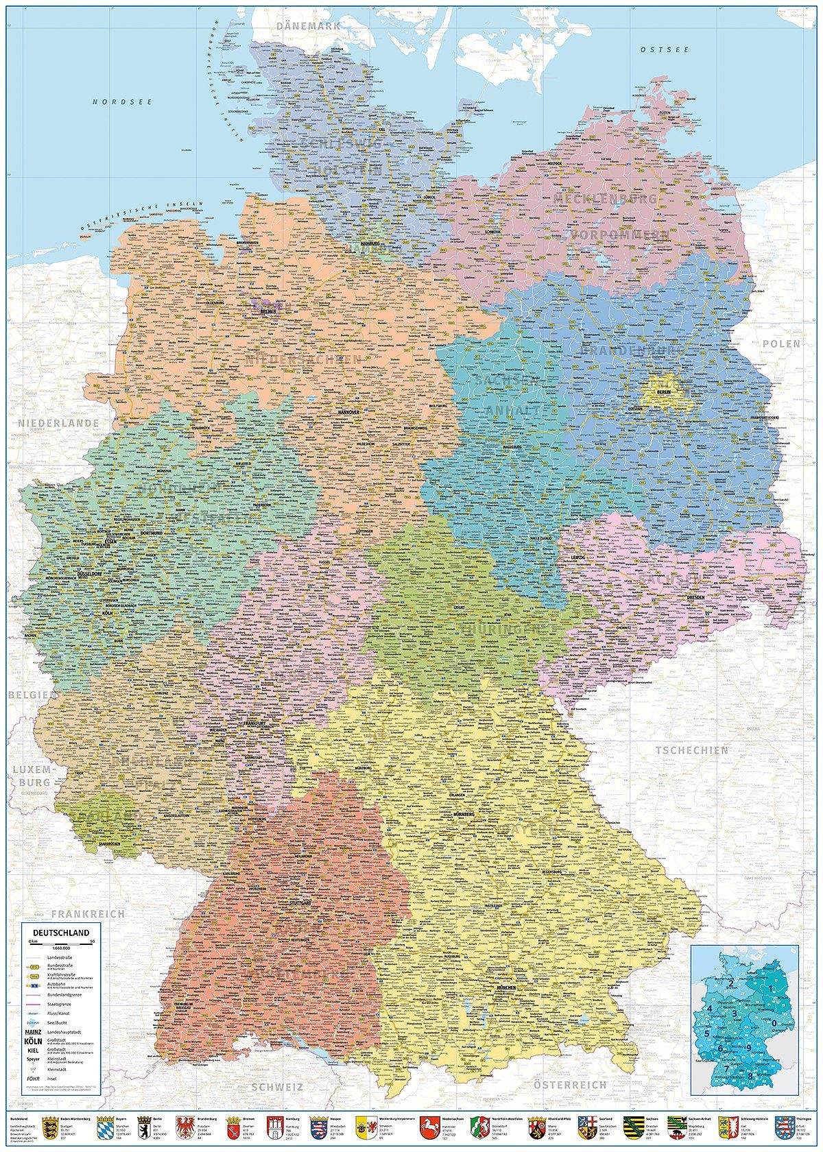 Close Up Poster Deutschlandkarte XXL Poster Politische Landkarte 100x140 10 günstig online kaufen