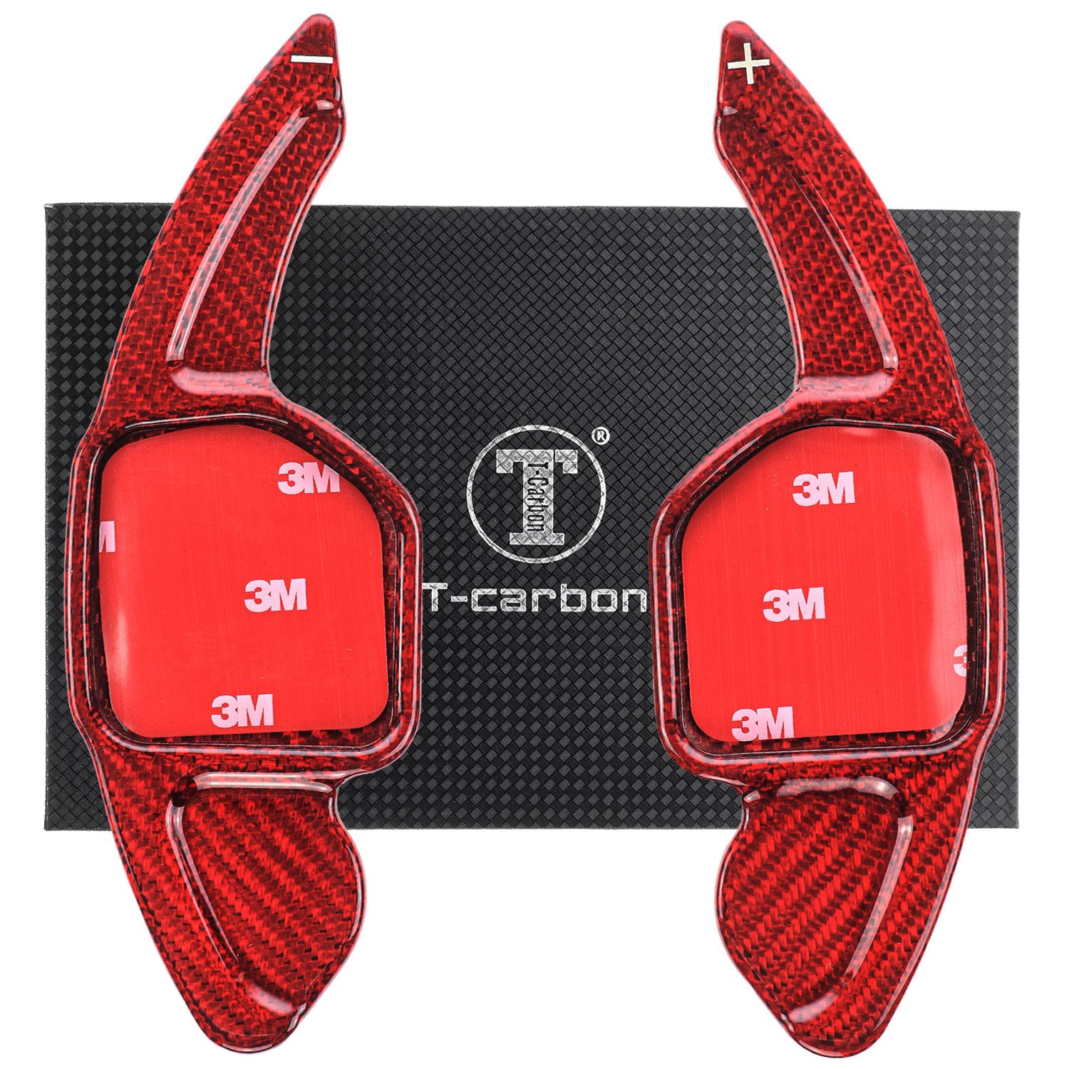 T-Carbon Lenkeradapter Auto Lenkrad Schaltwippen Paddel Aufsatz Echt Carbon ROT, (2-tlg., für AUDI A1 8X 10-18 A3 S3 8V 12-16 Q7 4L)