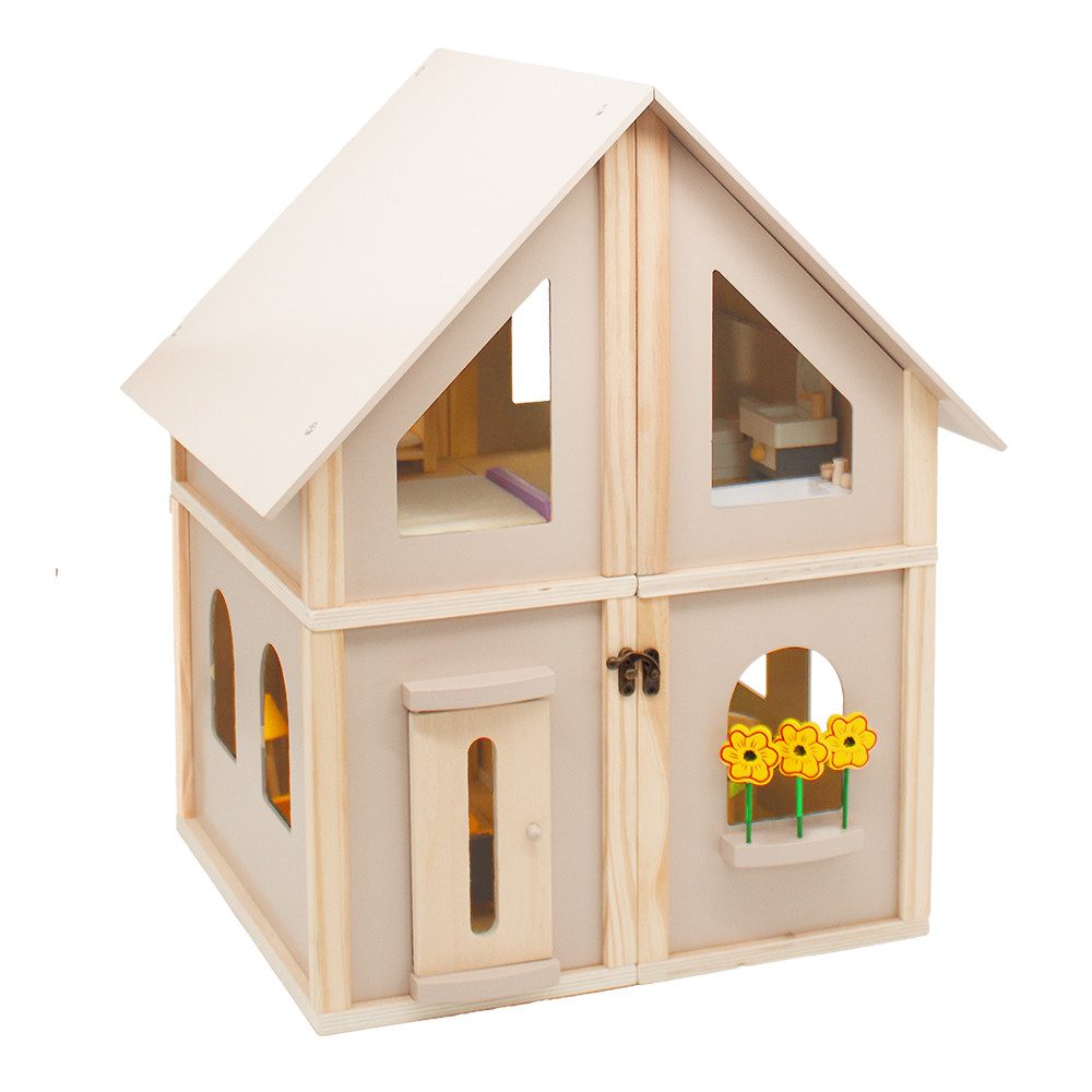 howa Puppenhaus, aus Holz klappbar inkl. 30tlg. Möbelset, 4 Puppen und Hund