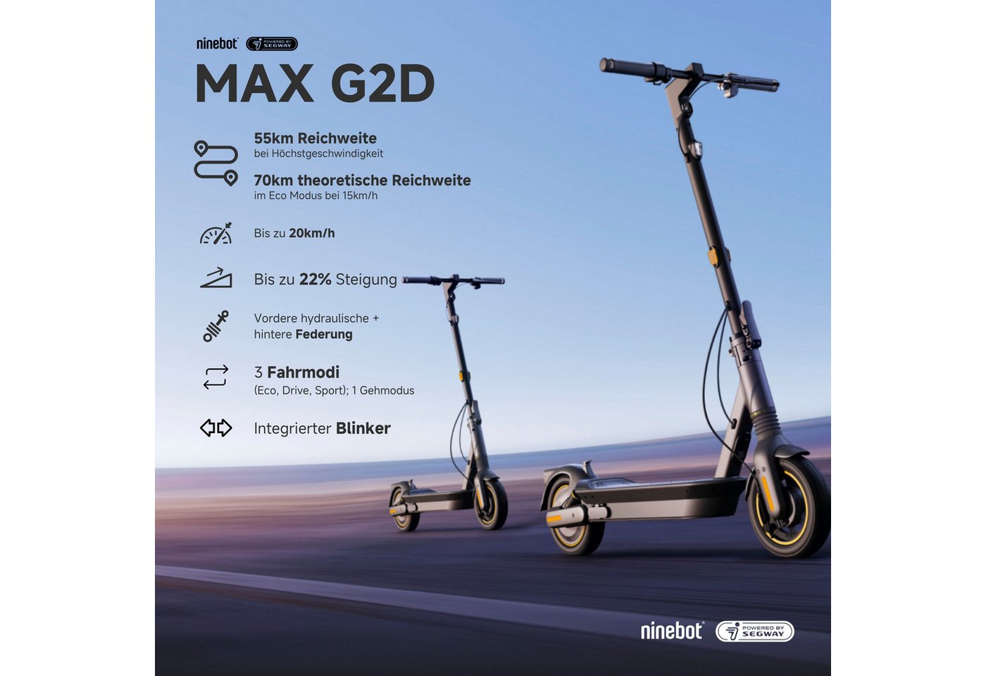 Thumbnail - Segway E-Scooter KickScooter MAX G2 D, 20 km/h, Ninebot E-Scooter, mit Straßenzulassung, bis zu 70 km Reichweite