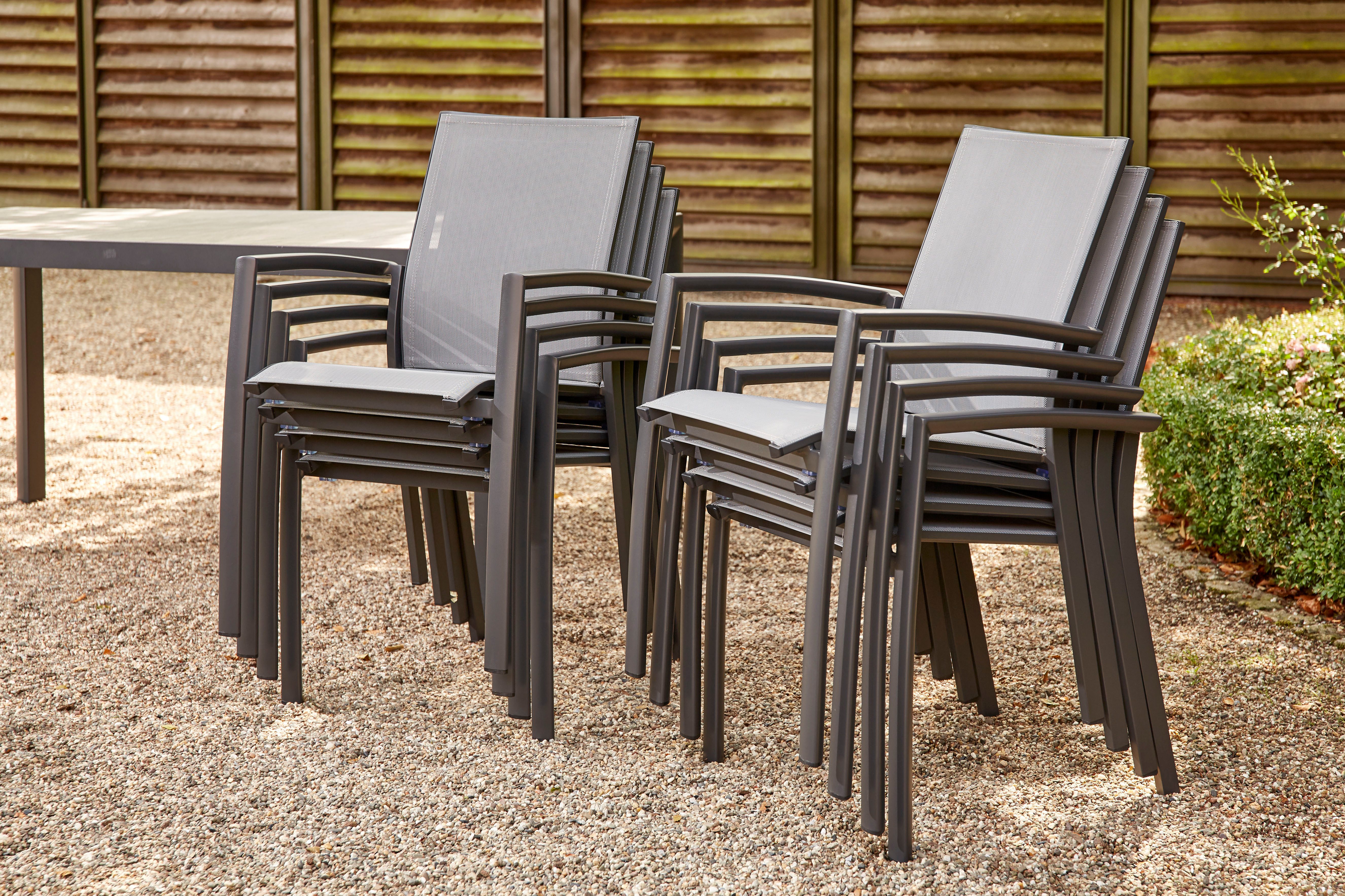 Siena Garden Gartensessel VELIA Stapelsessel matt anthrazit, Gestell aus Aluminium, Ranotex®-Gewebe dunkelgrau