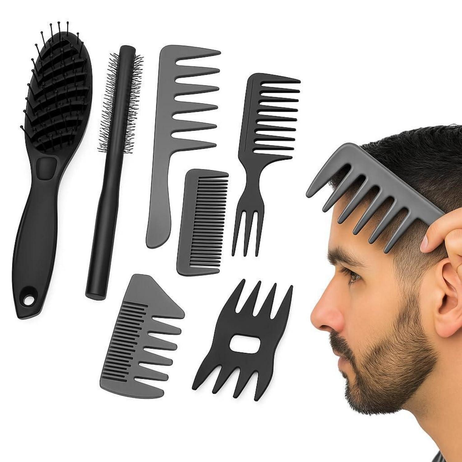 LuxusKollektion Haarkamm Kamm Männer Haarbürste Set 7-tlg. Rundbürste belüftete Haarbürste