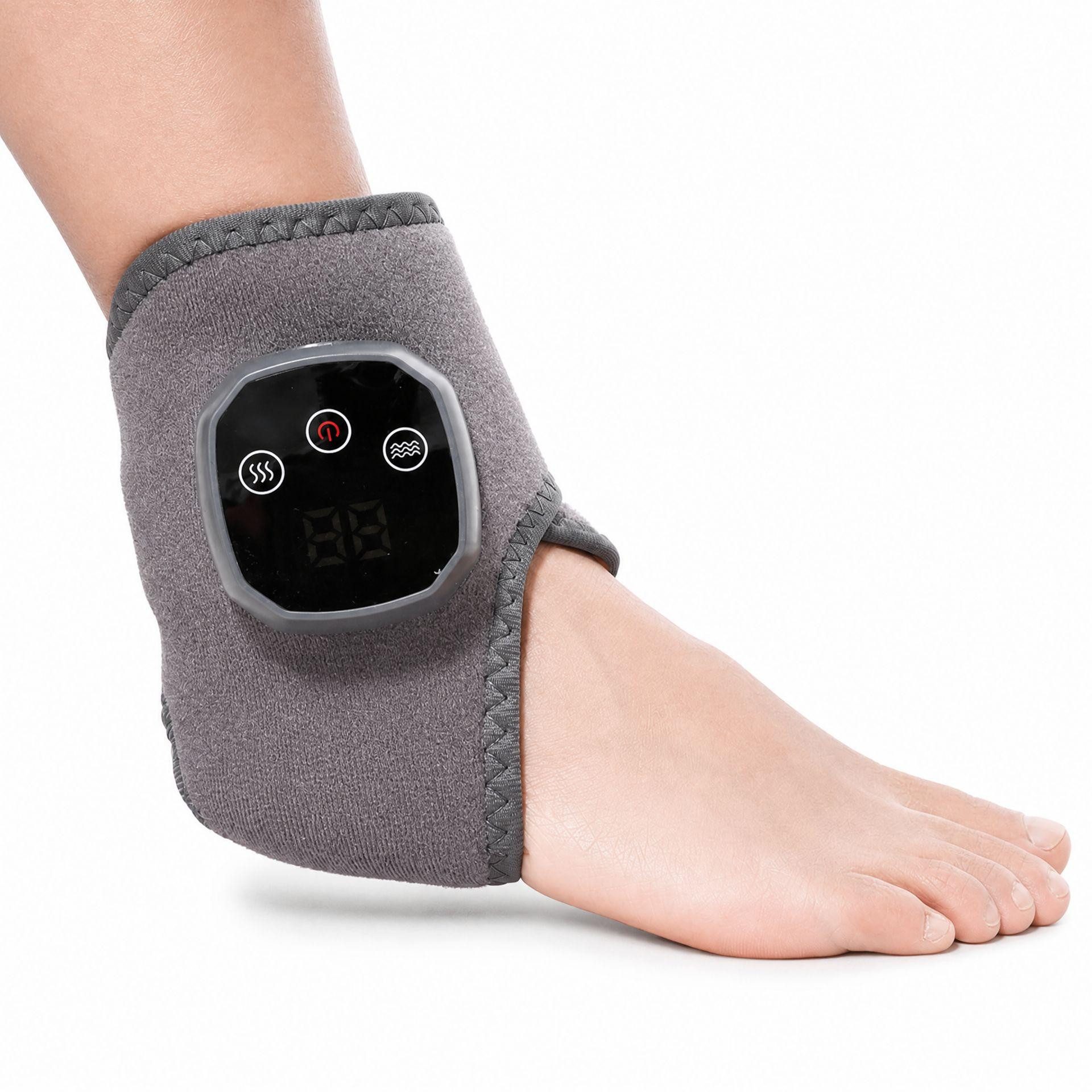 BBG Fußmassagegerät Elektrisches Fußknöchel-Massagegerät 1 Stück, LCD-Display, beheizbares Massagegerät mit 3 Vibrationsstufen und 4 Temperaturstufen 1-tlg., verstellbarer Klettverschluss, Grau