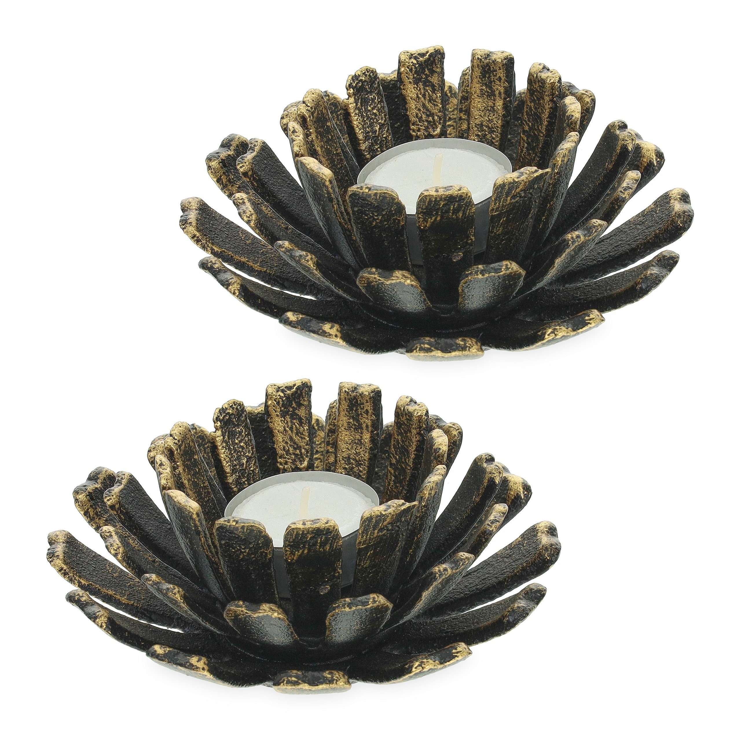 relaxdays Teelichthalter 2er Set Teelichthalter in Blumenform, Bronze