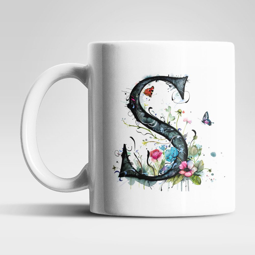 WS-Trend Tasse Name A bis Z Blumen Schmetterlinge Kaffeetasse Teetasse Geschenkidee, Keramik