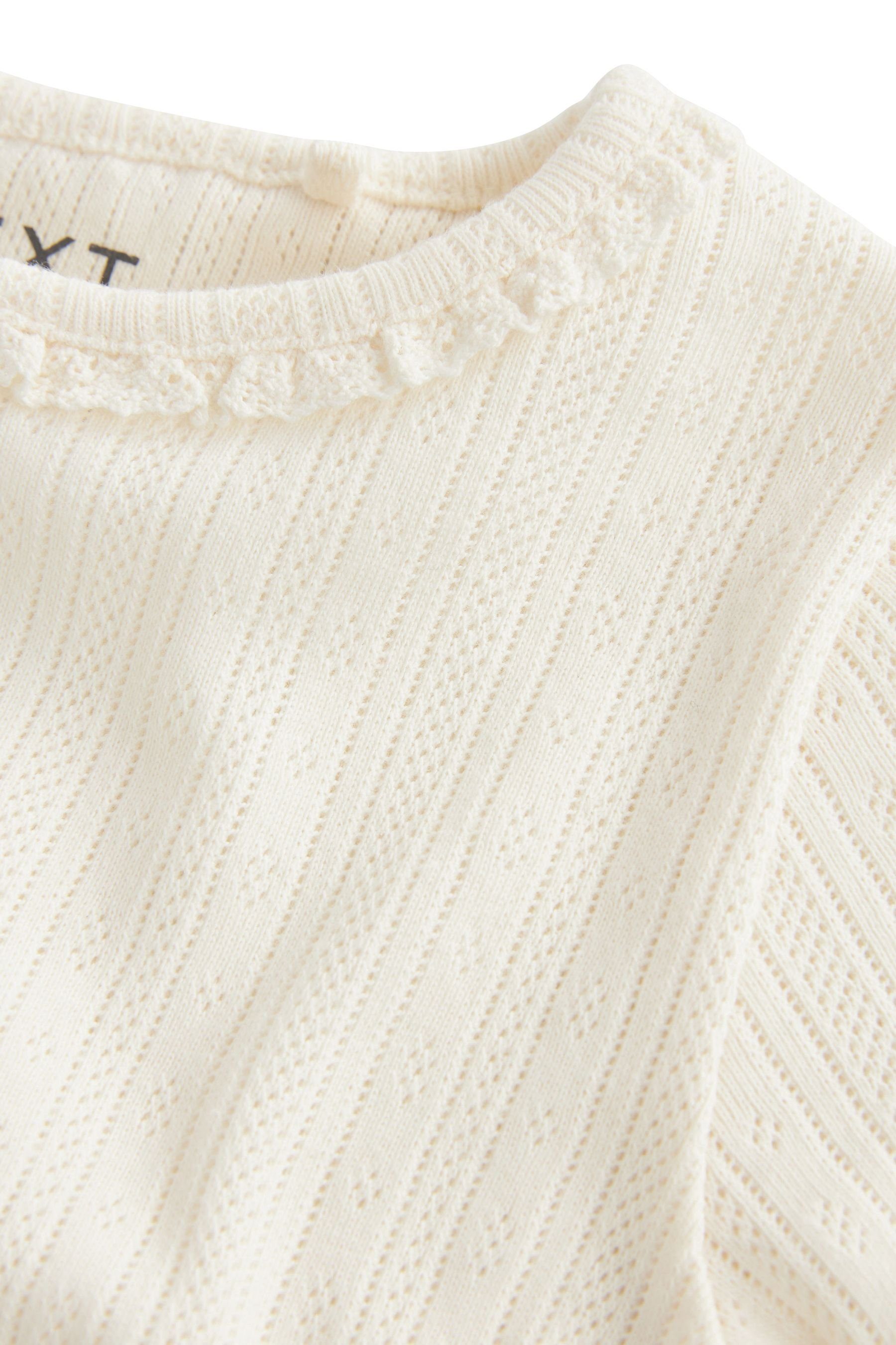 White Next Ecru (1-tlg) Langärmeliges Pointelle-Shirt Langarmshirt