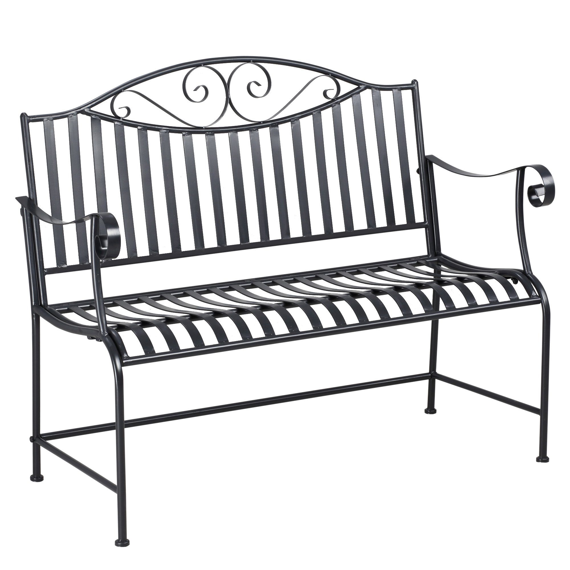 Outsunny Gartenbank Metallbank Stahlrahmen mit Armlehne für Garten Balkon Terrasse (Sitzbank, 1-St., Parkbank), bis 220 kg belastbar Grau 115,5 x 54 x 96 cm