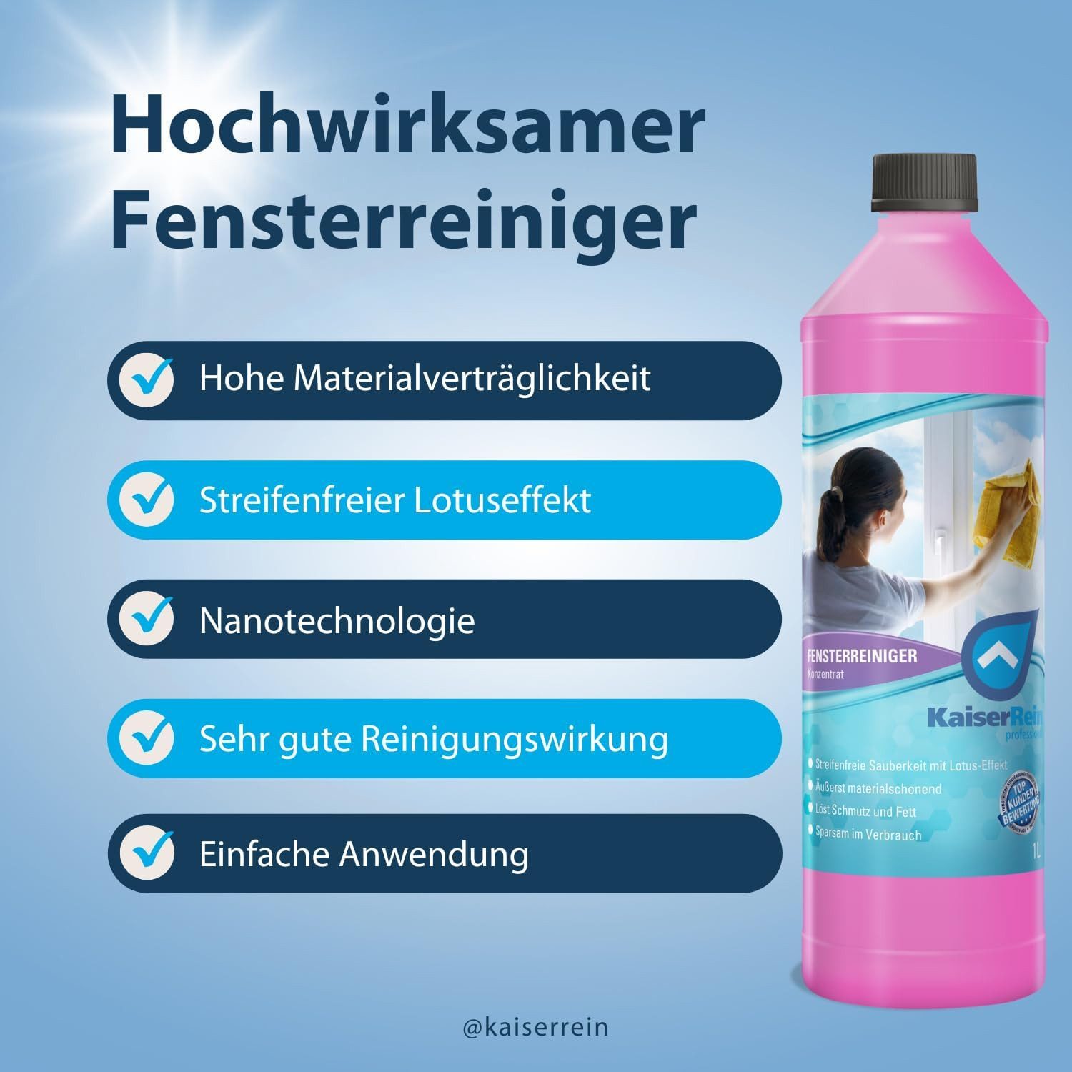 KaiserRein Fensterreiniger Konzentrat Glasreiniger (Hochkonzentrat, Streifenfrei, Antistatisch, Hohe Ergiebigkeit)