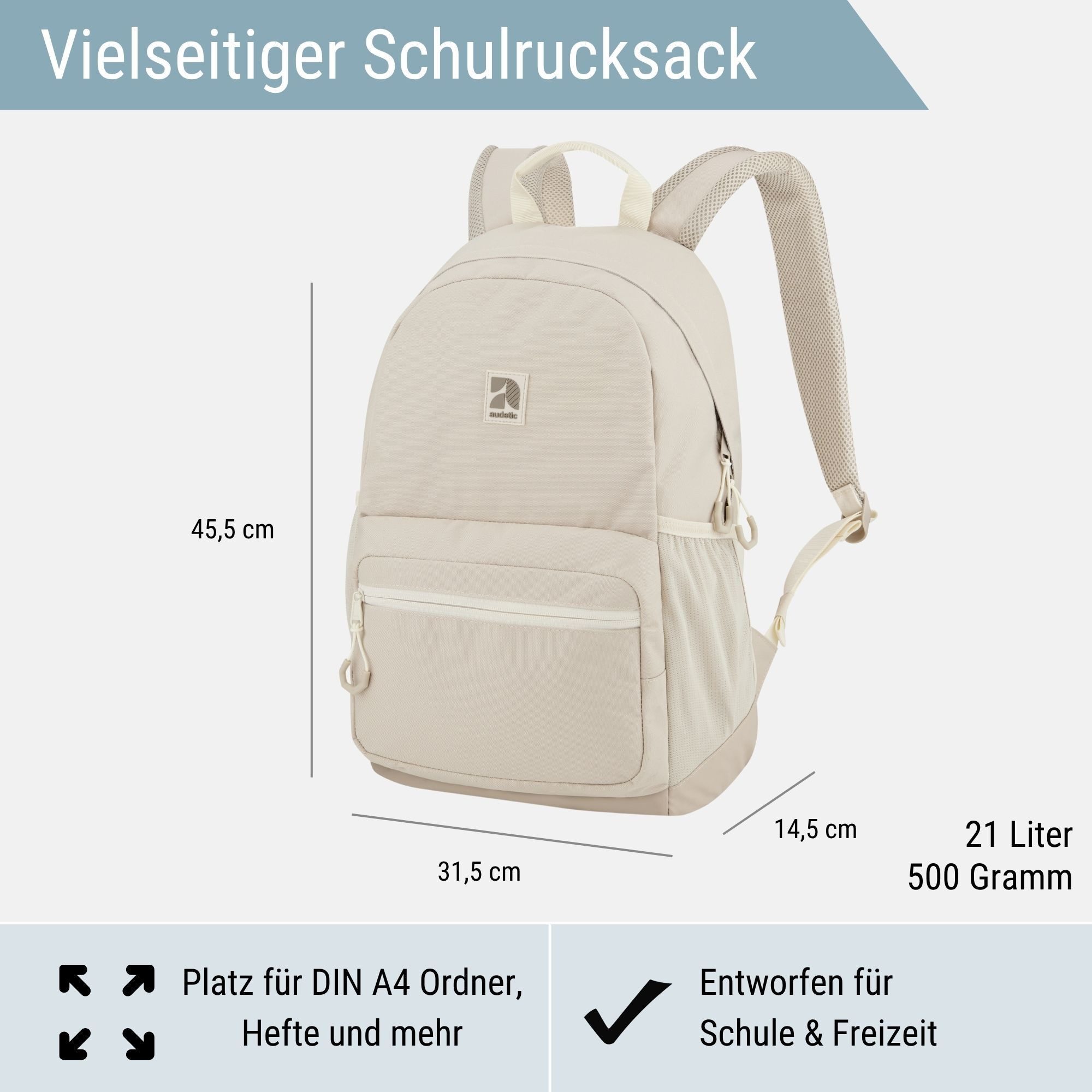 audetic Schulrucksack FLEX Rucksack Schule Schulrucksack Mädchen Jungen, Viele Fächer, Laptopfach, Wasserabweisend