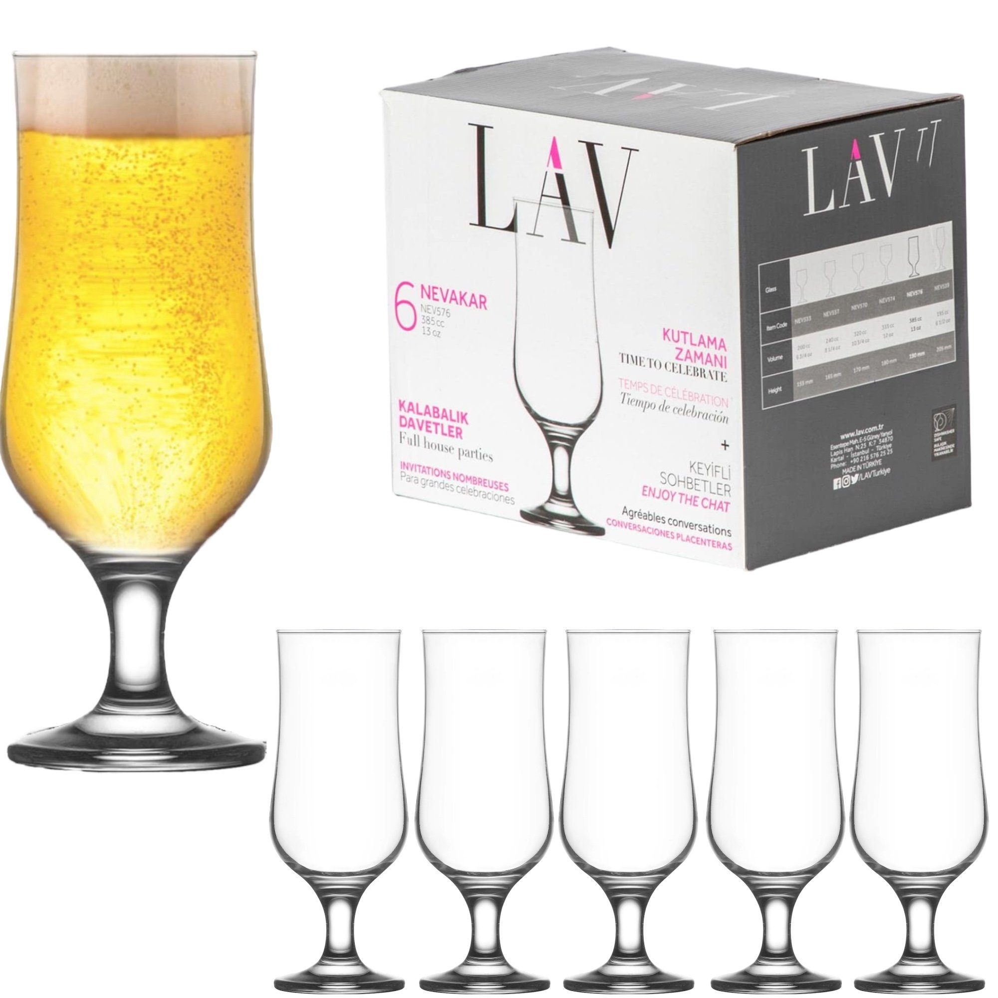 LAV Cocktailglas Transparente Eiskaffe Gläser, Milchshake Gläser 6er 385cc, Glas