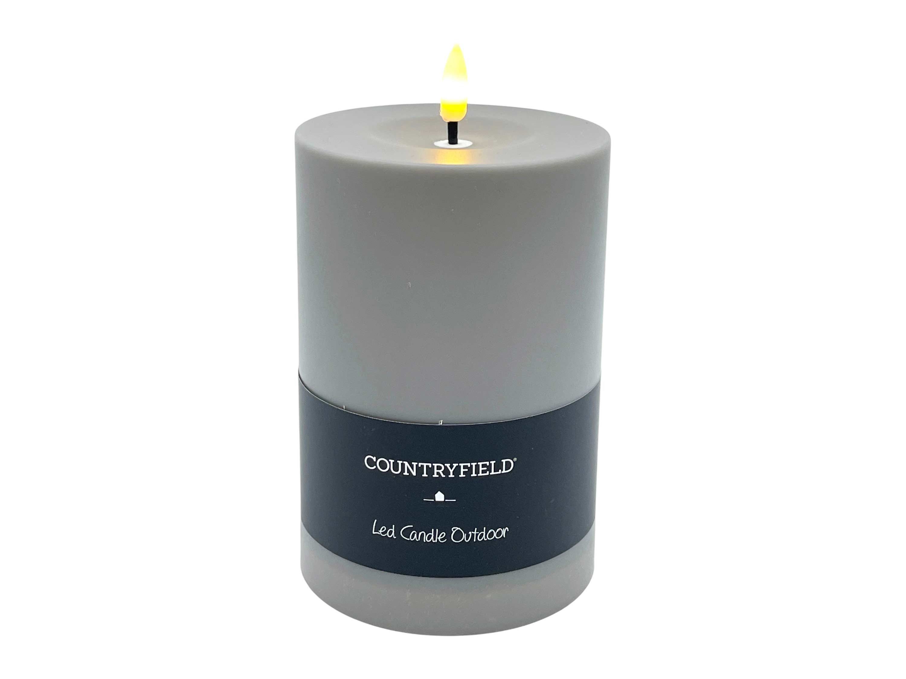 Countryfield LED-Kerze (1-tlg), Außen grau 6/18h Timer warmweiß 10x17,5cm