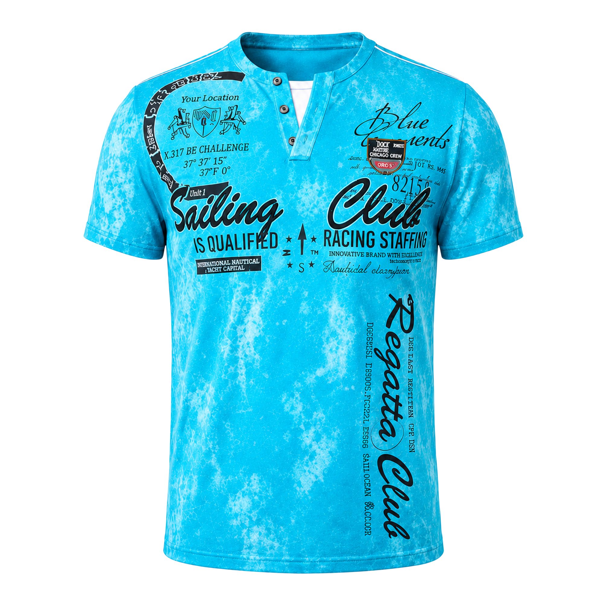 L.gonline Kurzarmshirt Herren T-Shirt, Sommershirt, Batik Optik, 2879 Türkis XXL (Shirt Kurzarmshirt Tee, 1-tlg) Fitness Freizeit Casual – Bild 5 von 5