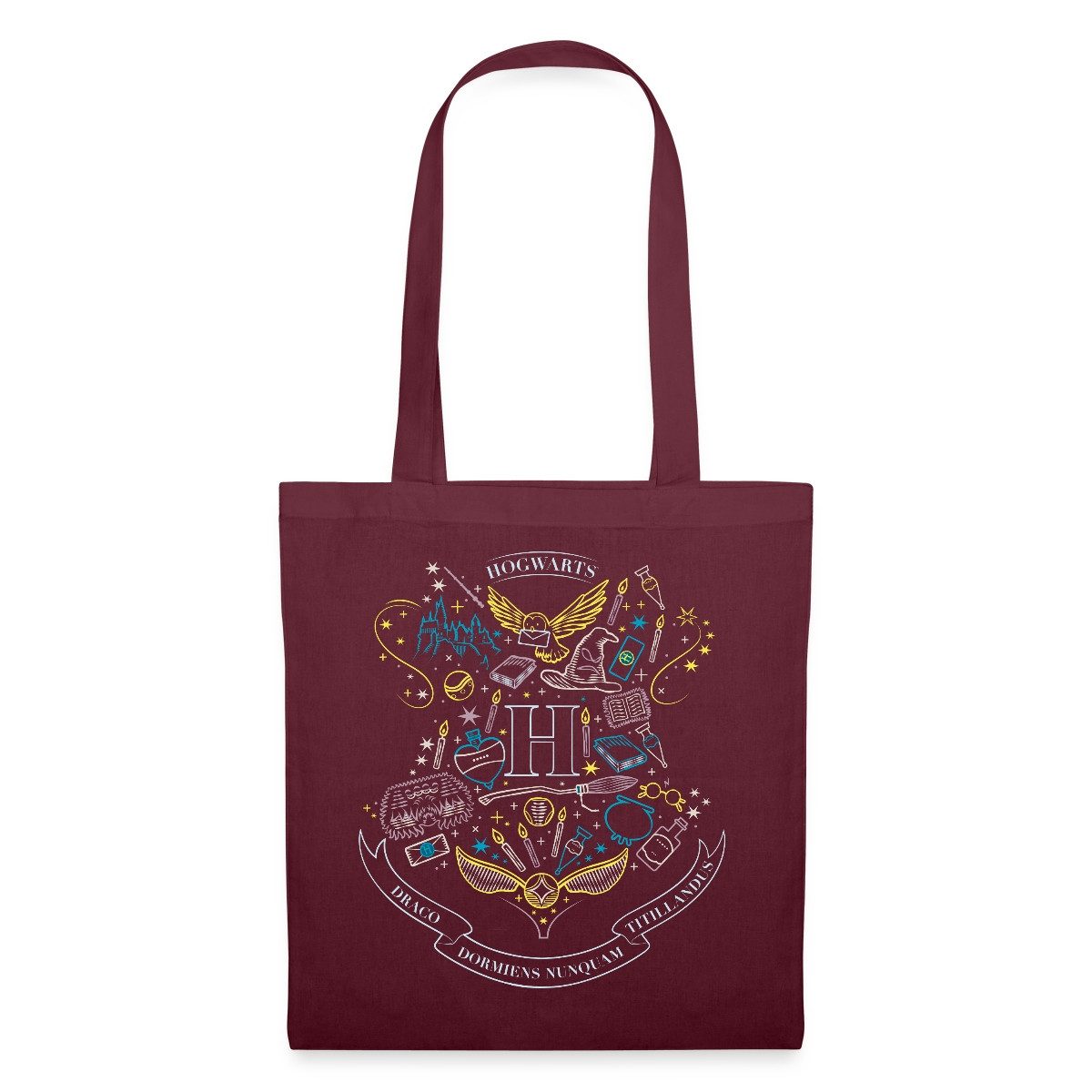 Spreadshirt Henkeltasche Harry Potter Hogwarts Elemente Stoffbeutel (1-tlg)