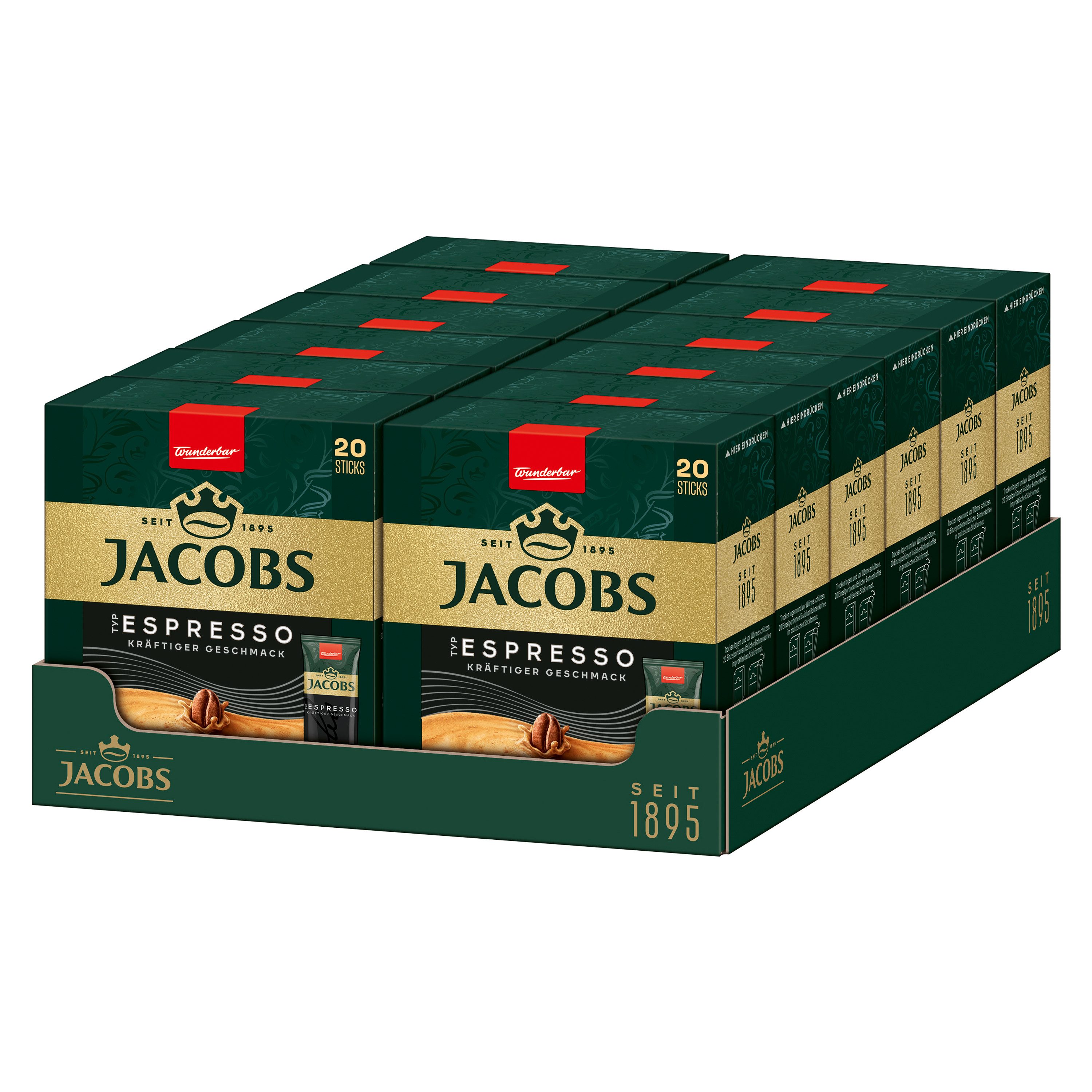 JACOBS Kaffee Löskaffee Typ Espresso 12 x 20 Getränke Sticks, (Packung, 12er Pack)