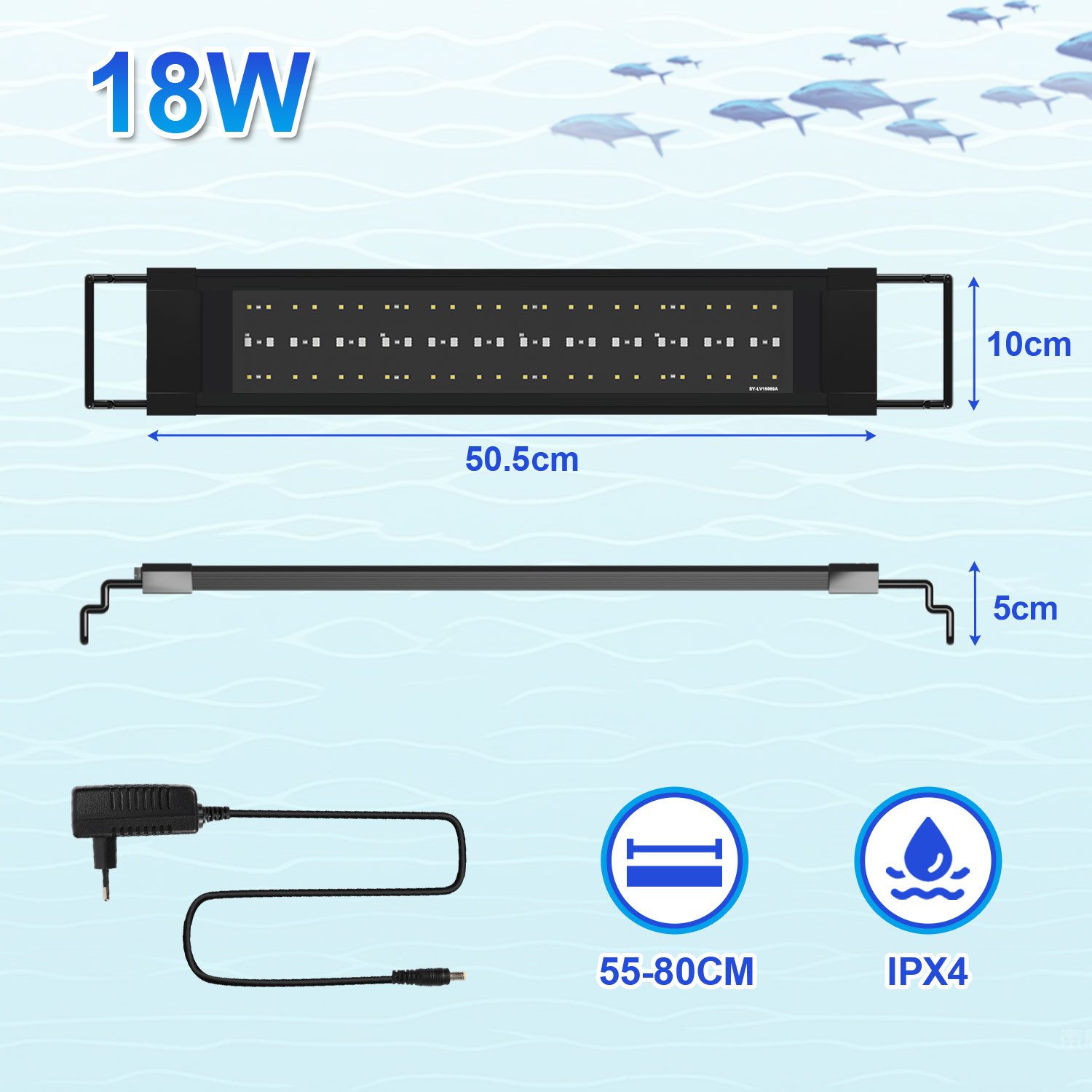 Clanmacy LED Aquariumleuchte RGB LED Aquarium Beleuchtung Lampe Vollspektrum Aufsetzleuchte Licht, RGB50.5 FITS 55-80CM TANk