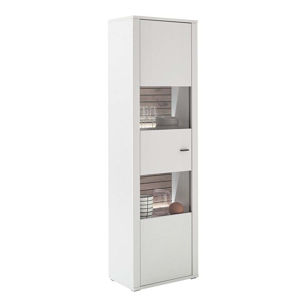 Lomadox Vitrine LAUREANA-05 Vitrinenschrank mit LED-Beleuchtung, weiß, Türanschlag links, montiert