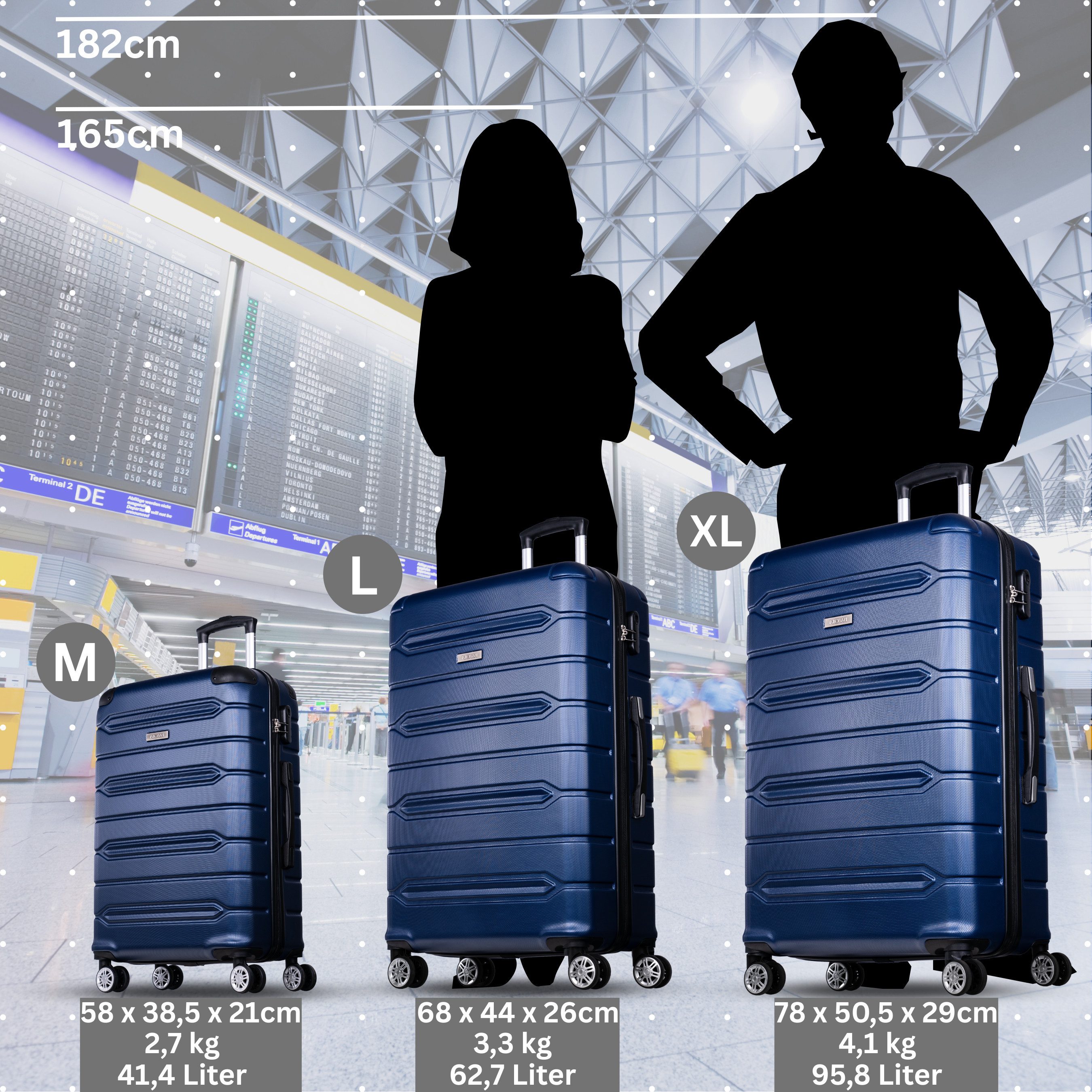 NOWI Hartschalen-Trolley Koffer Hartschalenkoffer mit Zahlenschloss & 8 Rollen Trolley, Zahlenschloss