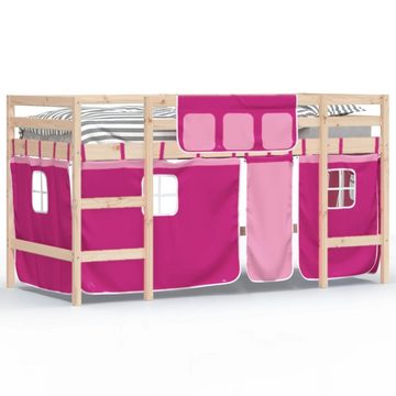 vidaXL Kinderbett Kinderhochbett mit Vorhängen Rosa 80x200 cm Massivholz Kiefer