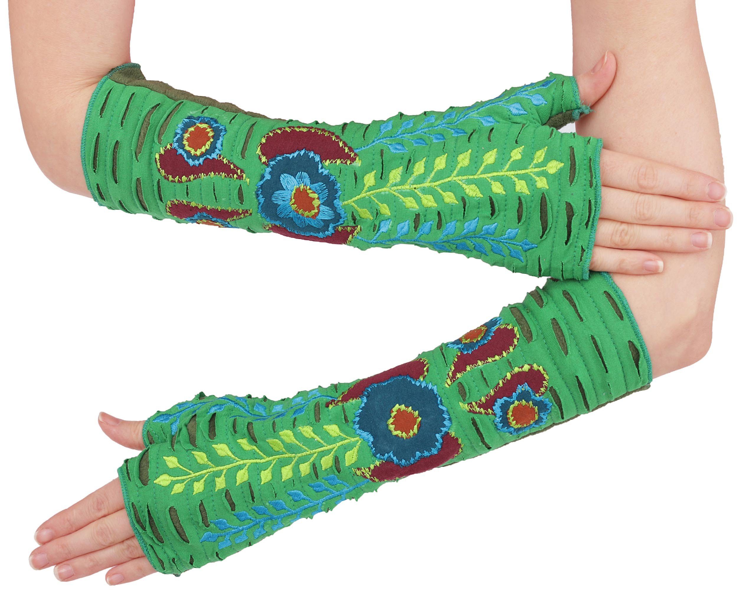 Pulswärmer (1 mit hw16 bestickte PUREWONDER Mustern Armstulpen Paar) Handstulpen Grün