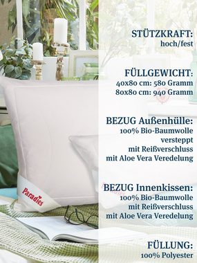 Kopfkissen Softy Top Duett Plus Bio, Paradies, Füllung: 100% Polyester, Bezug: 100% Bio-Baumwolle, Seitenschläfer, Rückenschläfer, mit zusätzlicher Außenhülle