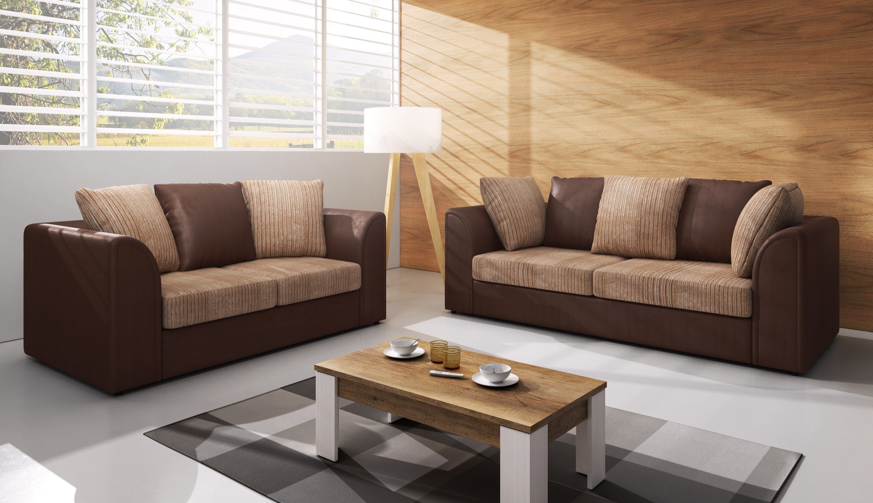 pressiode Sofa SOFA 3-Sitzer, verschiedene Farben, DYLAN3 Creme-Braun