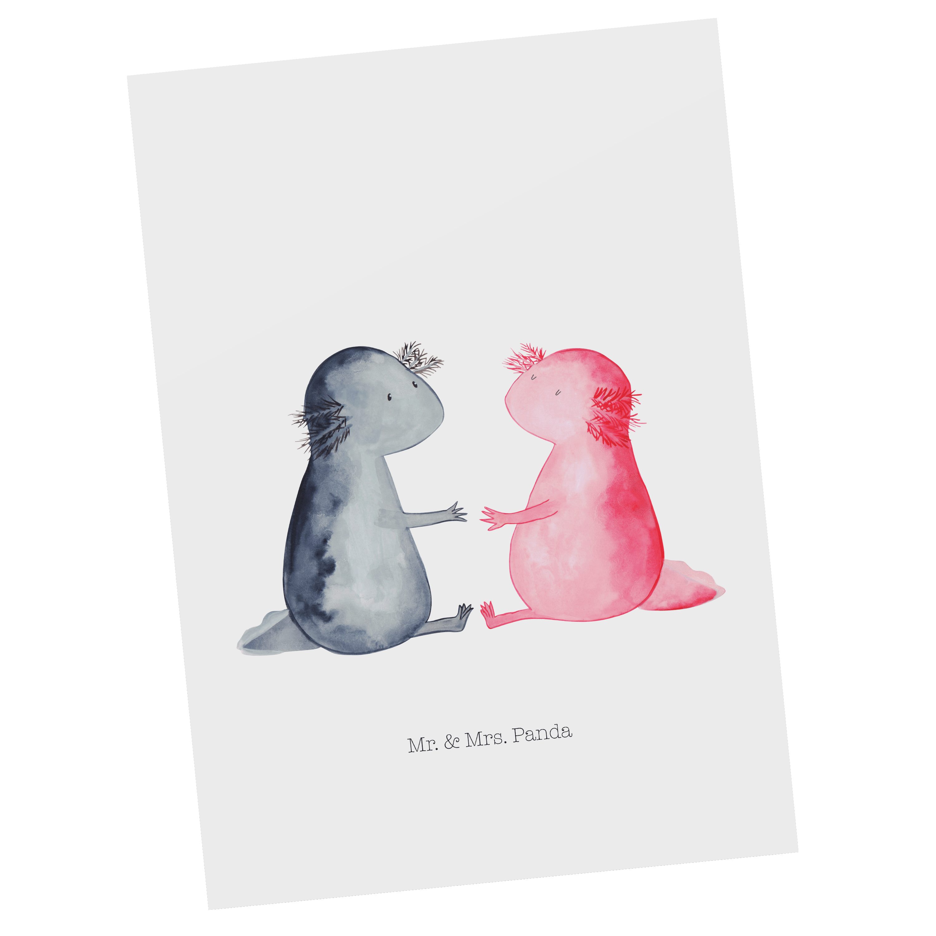 Mr. & Mrs. Panda Postkarte Axolotl Liebe - Weiß - Geschenk, glücklich, Karte, Ansichtskarte, Gru