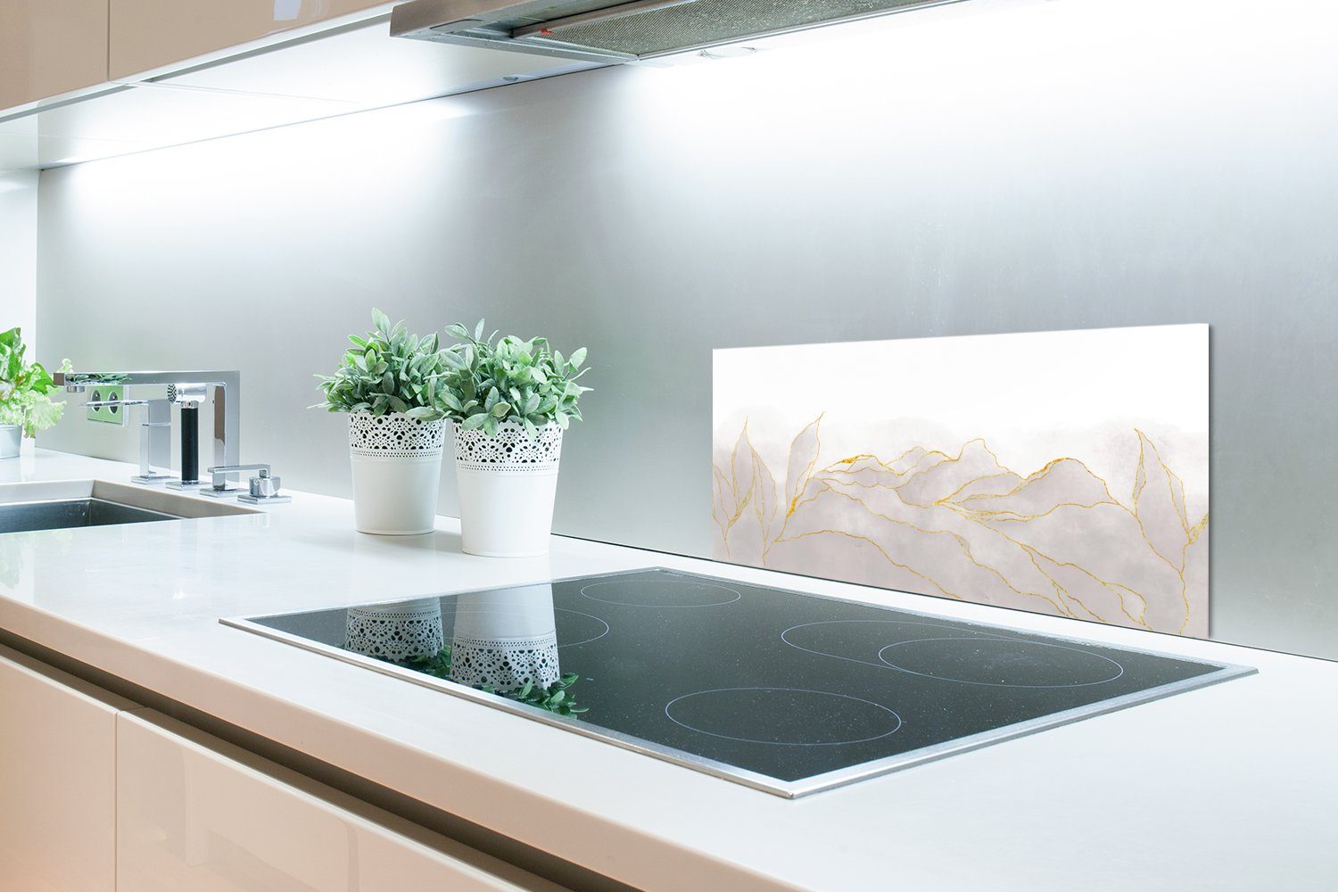 Grau Schmutzflecken - - (1-tlg), Küchen Küchenrückwand - cm, Wandschutz, Marmoroptik für MuchoWow Gold - Marmor, 60x30 gegen Fett und Chic