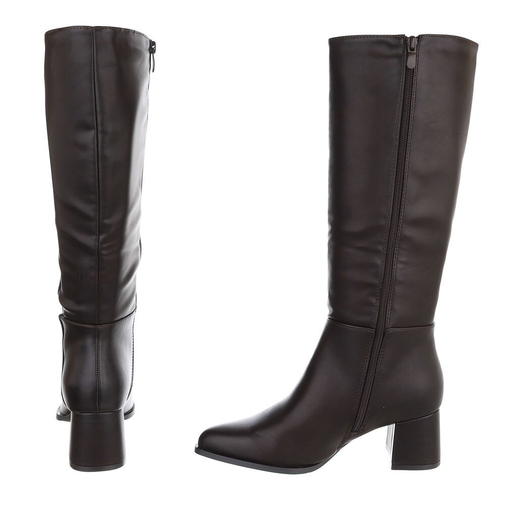 Ital-Design Damen Kniehohe Stiefel mit Blockabsatz und Reißverschluss Stiefel (92125594) Blockabsatz Stiefel in Braun – Bild 5 von 5