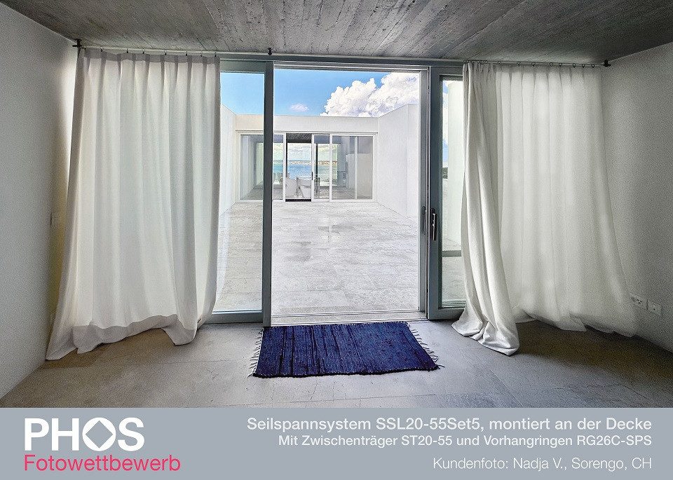 PHOS Design Seilspanngarnitur - Seilzwischenträger aus Edelstahl für PHOS Seilspannsysteme, - 100% Made in Germany