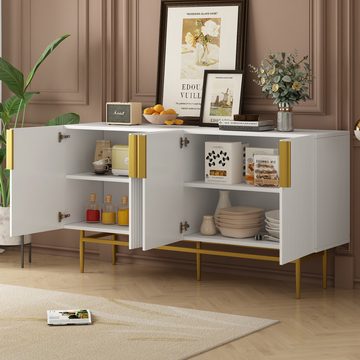 Flieks Sideboard (1 St., Metallgriff und Metallbeine), Anricht mit 4 Türen Buffetschrank 152,5*40,5*80cm, Weiß