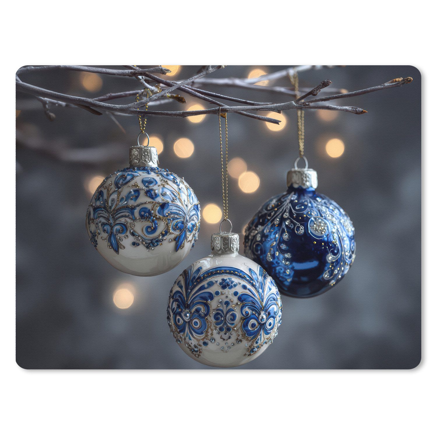 MuchoWow Mauspad Weihnachtskugel - Dekoriert - Blau (1-St), Gaming, Büro, Mousepad XXL, Großes, Mausunterlage, 80x60 cm