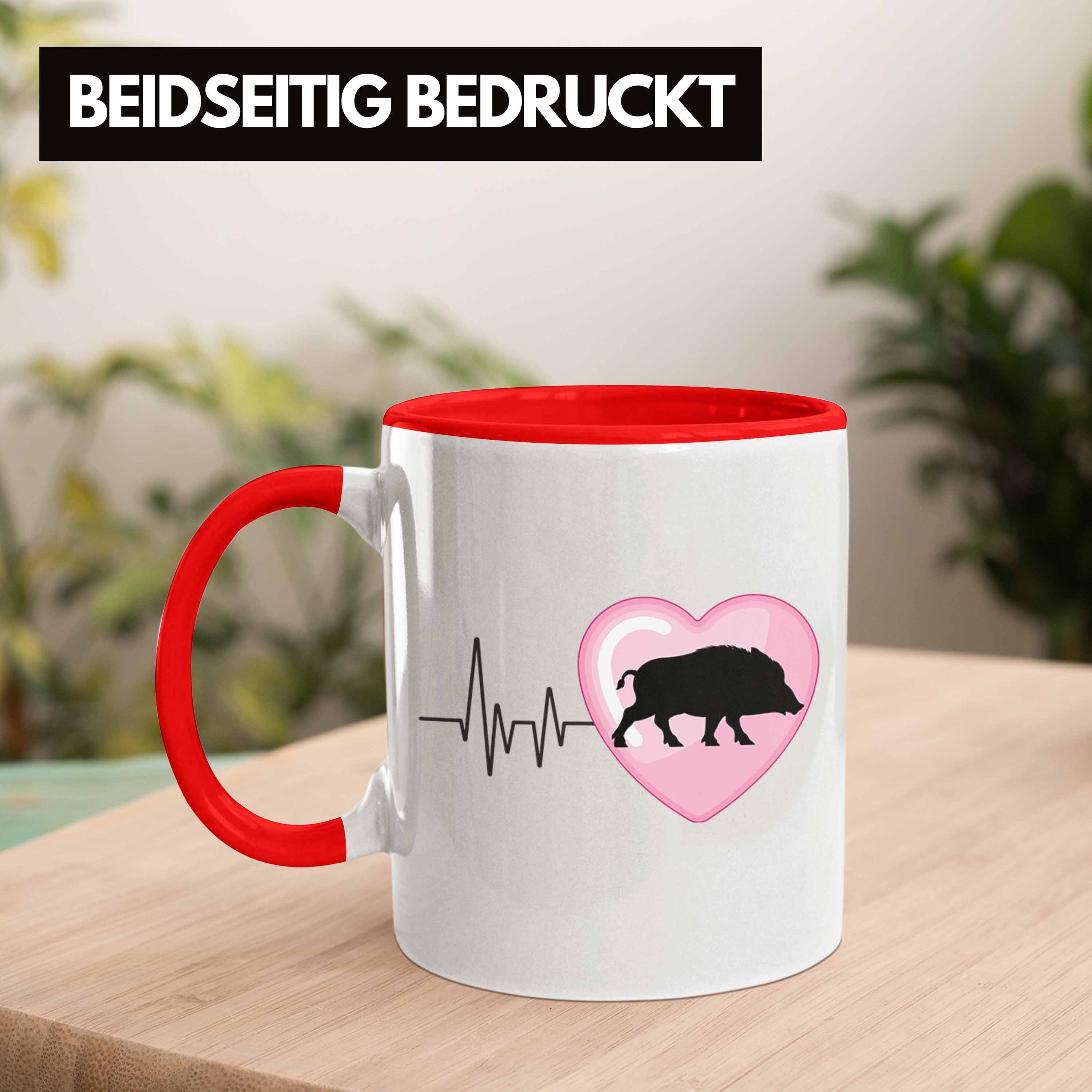 Herzschlag Jäger Jagd Tasse Rot Wilschwein Geschenk Tasse für Hobby - Trendation Trendation