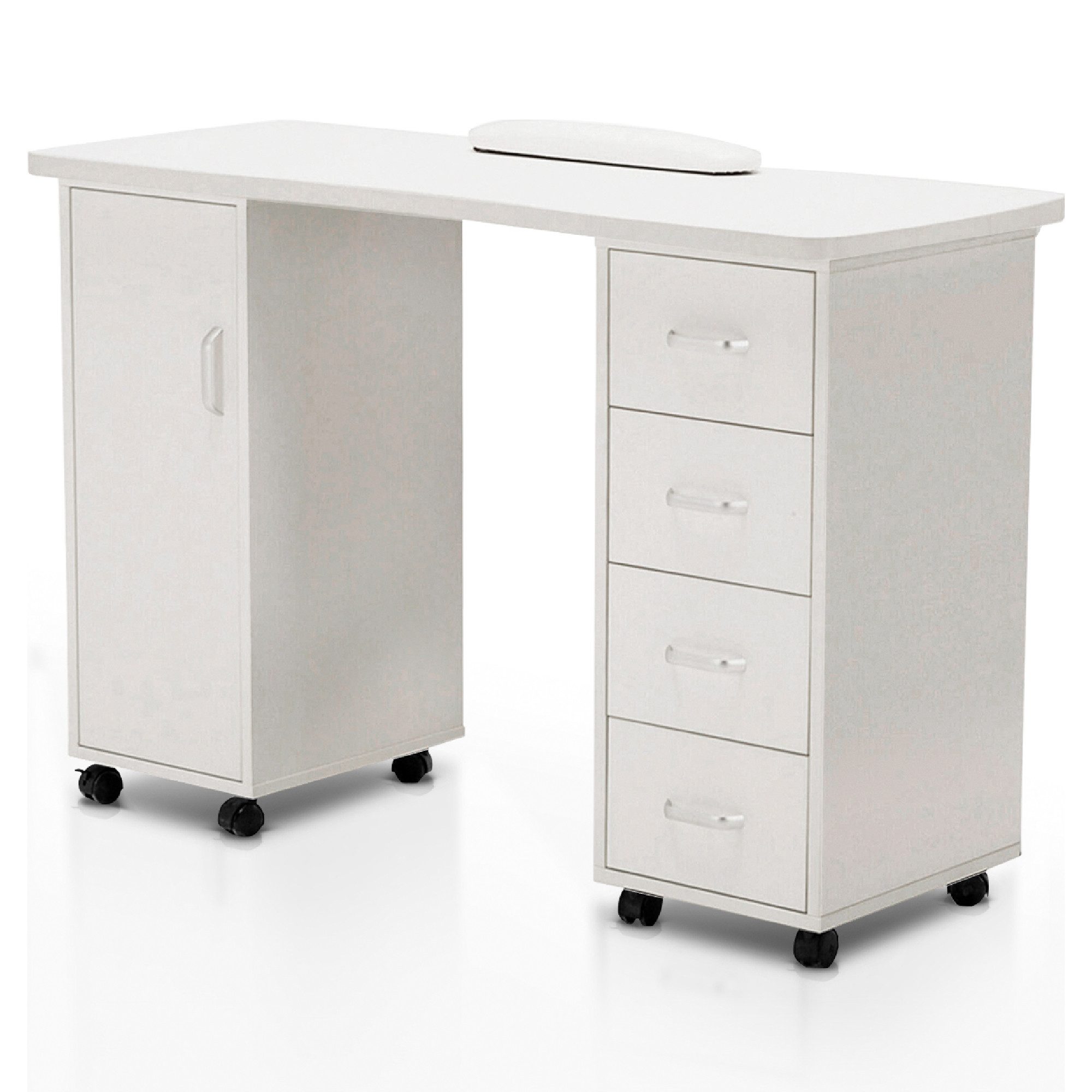 Barberpub Schminktisch Barberpub Studiotisch Manikürtisch Nageltisch 0600, mit Schubladen, mit Schrank, Rollen, MFC, 120 × 47 × 80 cm