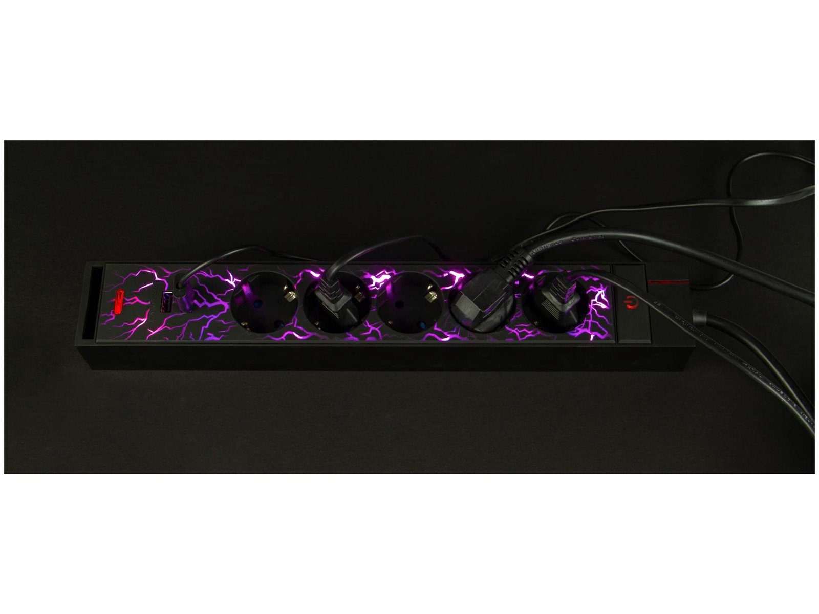 Gamer Rutschfest, 140 Schalter 2-poliger Anschluß, LED REV Steckerleiste 5fach schwarz Kabellänge USB Farbwechsel (2x m), Mehrfachsteckdose