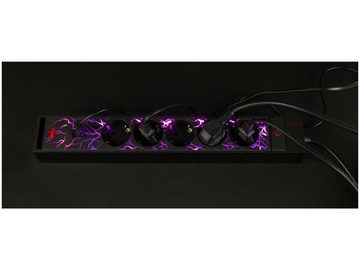 REV Mehrfachsteckdose (2x USB Anschluß, Rutschfest, Kabellänge 140 m), Gamer Steckerleiste 5fach 2-poliger Schalter schwarz LED Farbwechsel