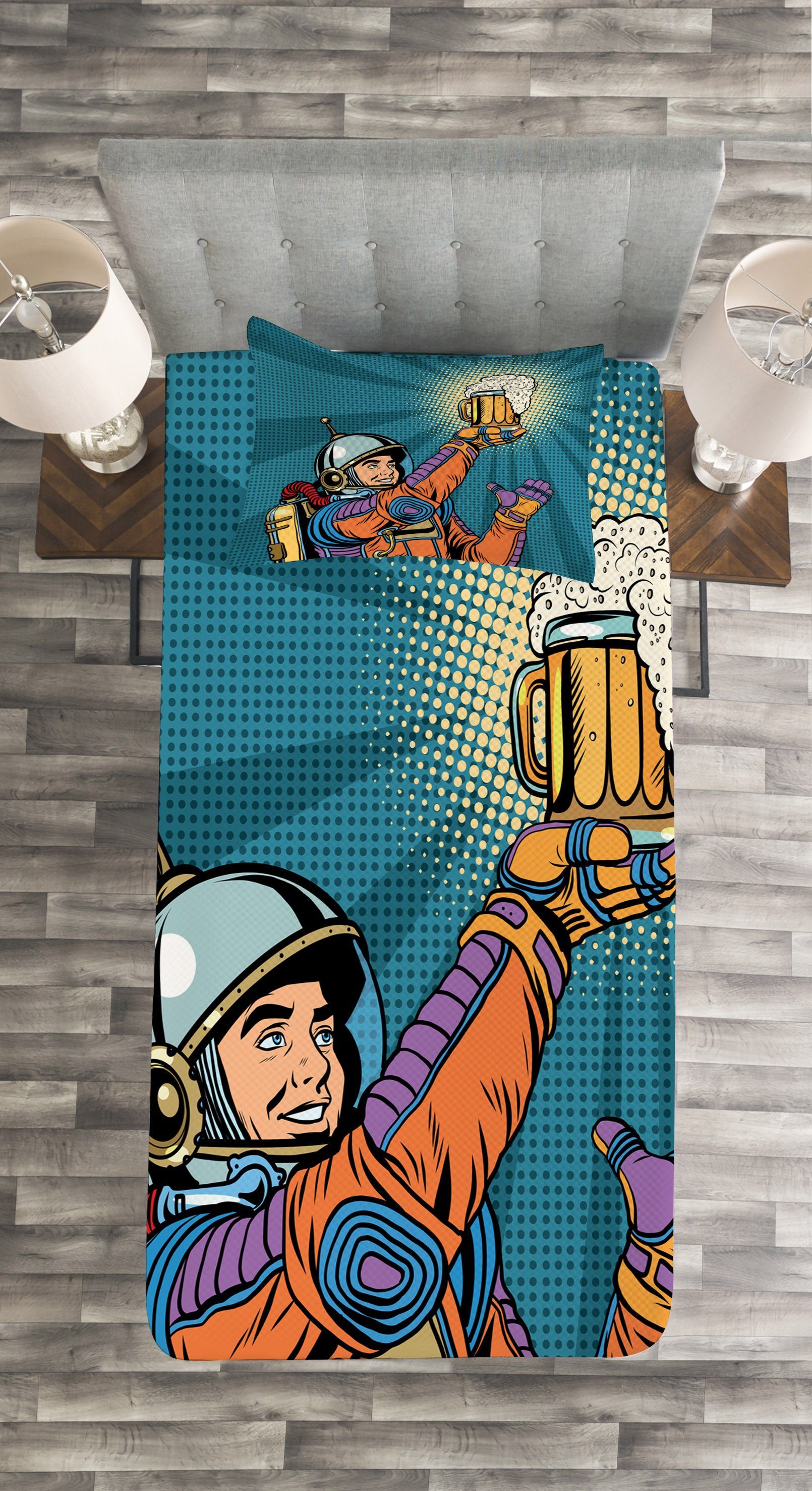 Set Bier Astronaut hält Tagesdecke Astronaut Abakuhaus, Waschbar, mit Kissenbezügen