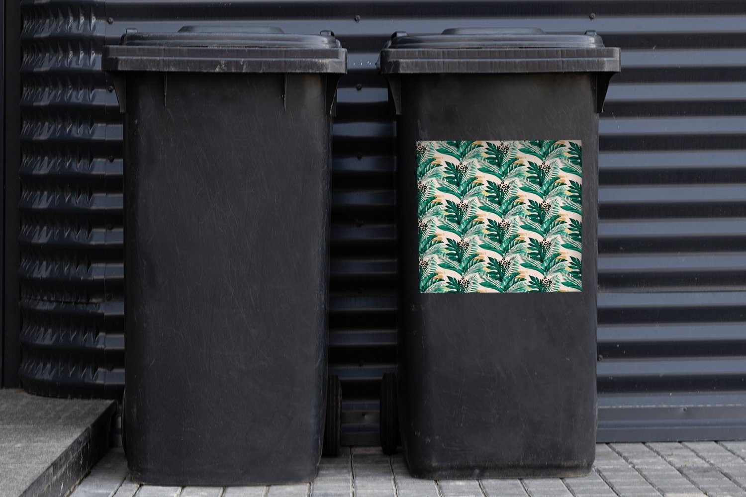 St), Tropisch Mülltonne, - Blau Container, - Sticker, Blätter Abfalbehälter (1 Wandsticker Mülleimer-aufkleber, MuchoWow