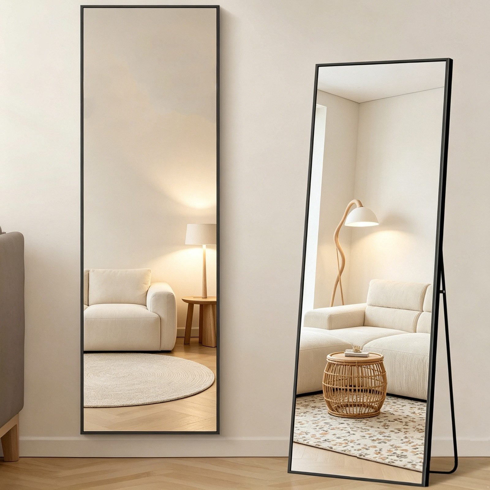 Simurq Ganzkörperspiegel Wandspiegel Standspiegel Alu Hartglas,stehend oder wandmontiert