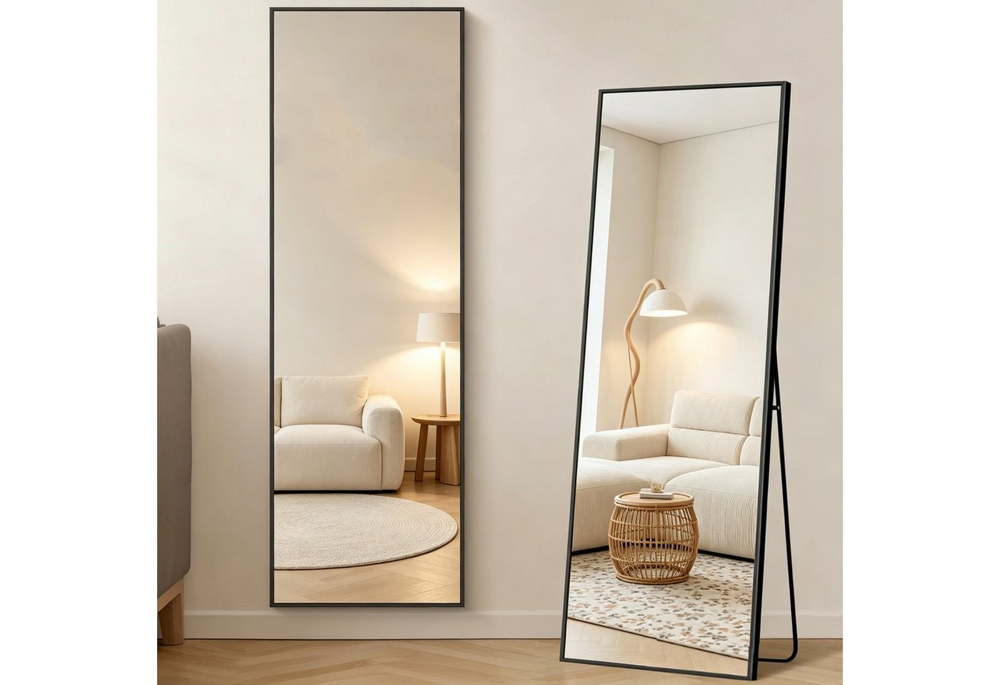 Simurq Ganzkörperspiegel Wandspiegel Standspiegel Alu Hartglas,stehend oder wandmontiert