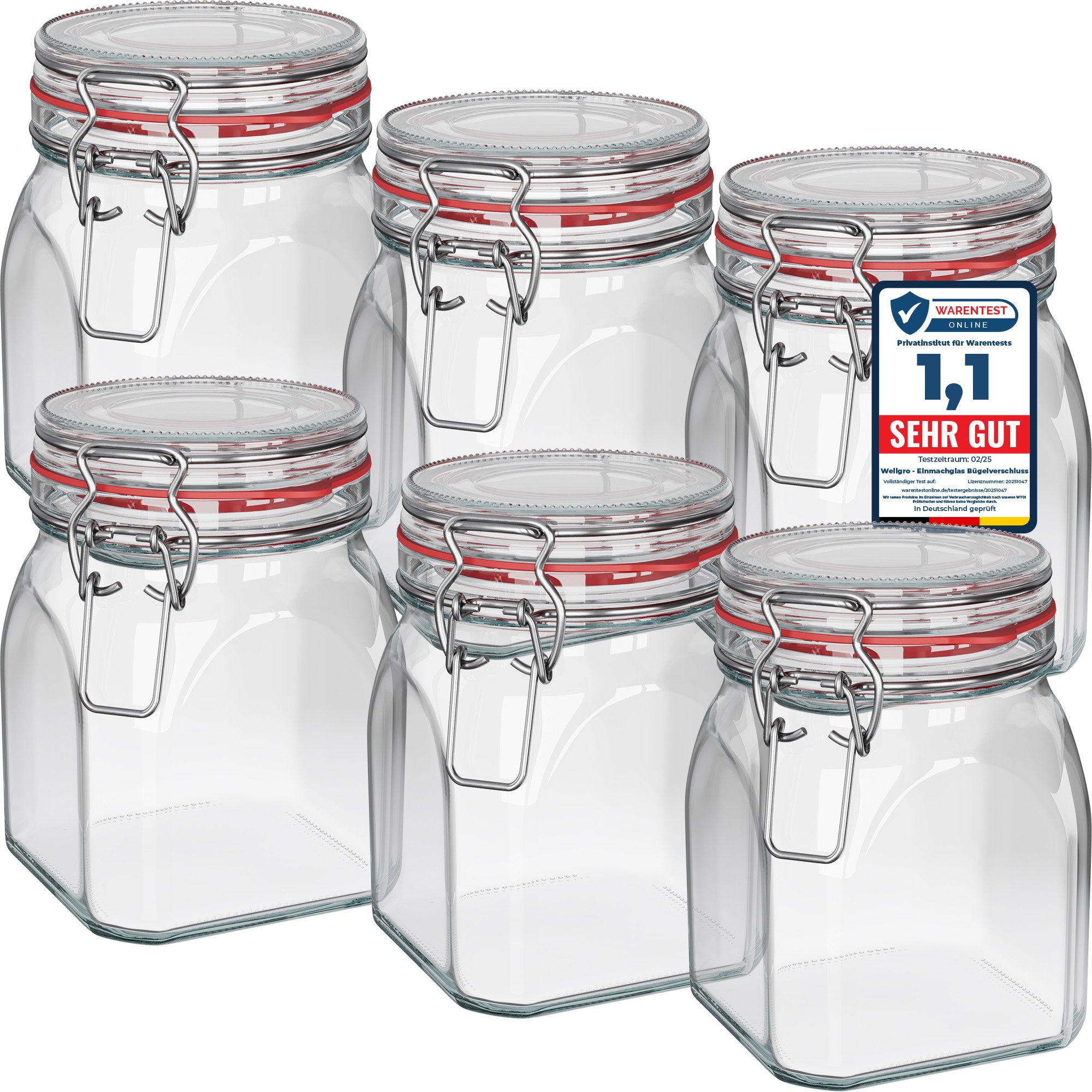 Wellgro Vorratsglas Einmachgläser, Gr. 900 ml, 6 tlg