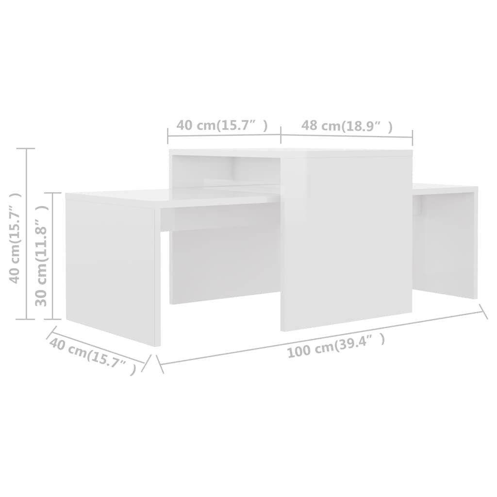 Couchtisch-Set Hochglanz-Weiß cm Spanplatte 100x48x40 furnicato Couchtisch