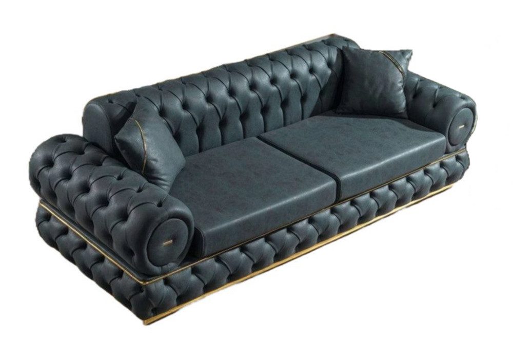 Xlmoebel Chesterfield-Sofa Blaues Chesterfield Sofa Dreisitzer Leder Wohnzimmer, Hergestellt in Europa