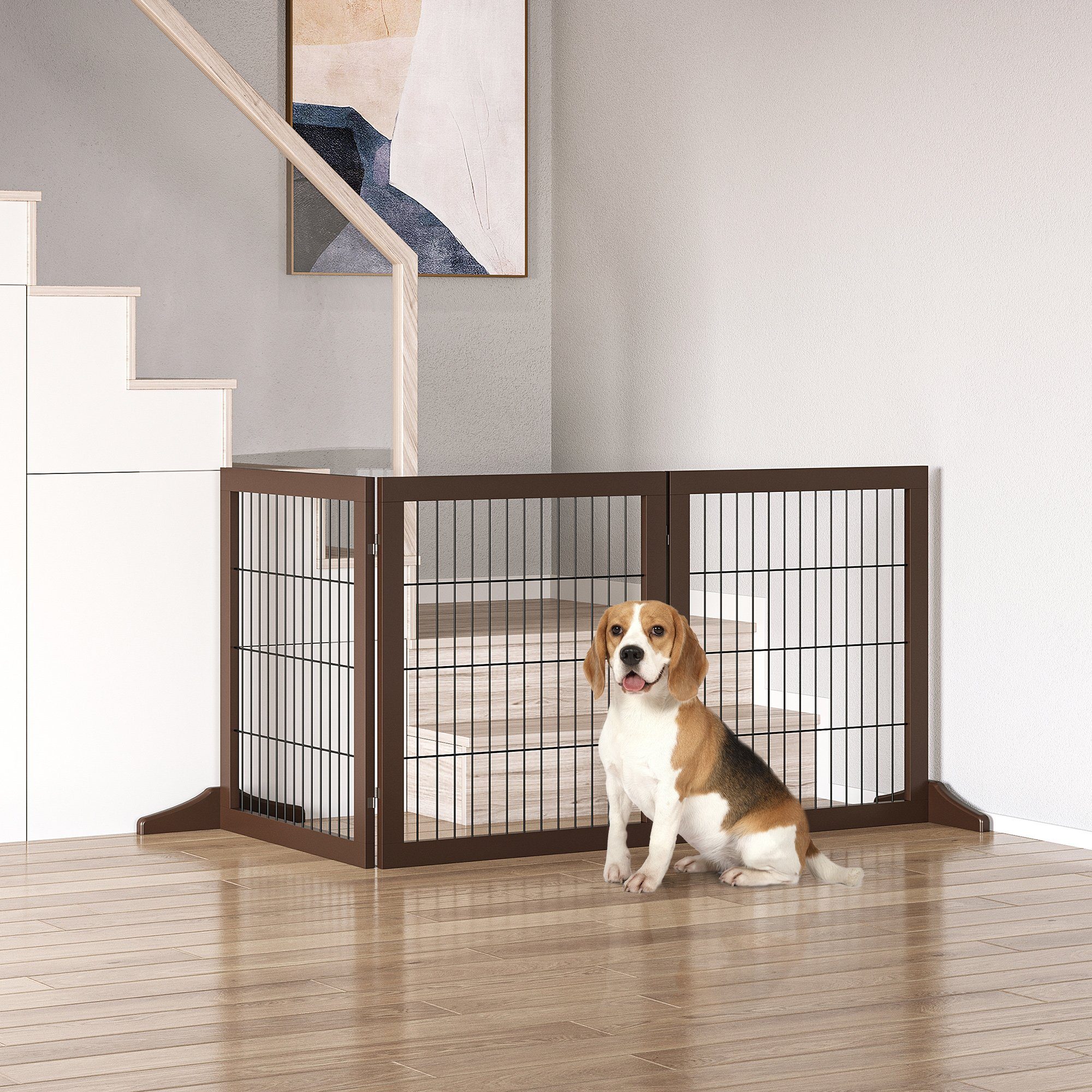 PawHut Hundegitter Hundeschutzgitter mit Stützfüßen (Hundeabsperrgitter, 1 St., Барьер für Hunde), Braun 185 x 36 x 71 cm