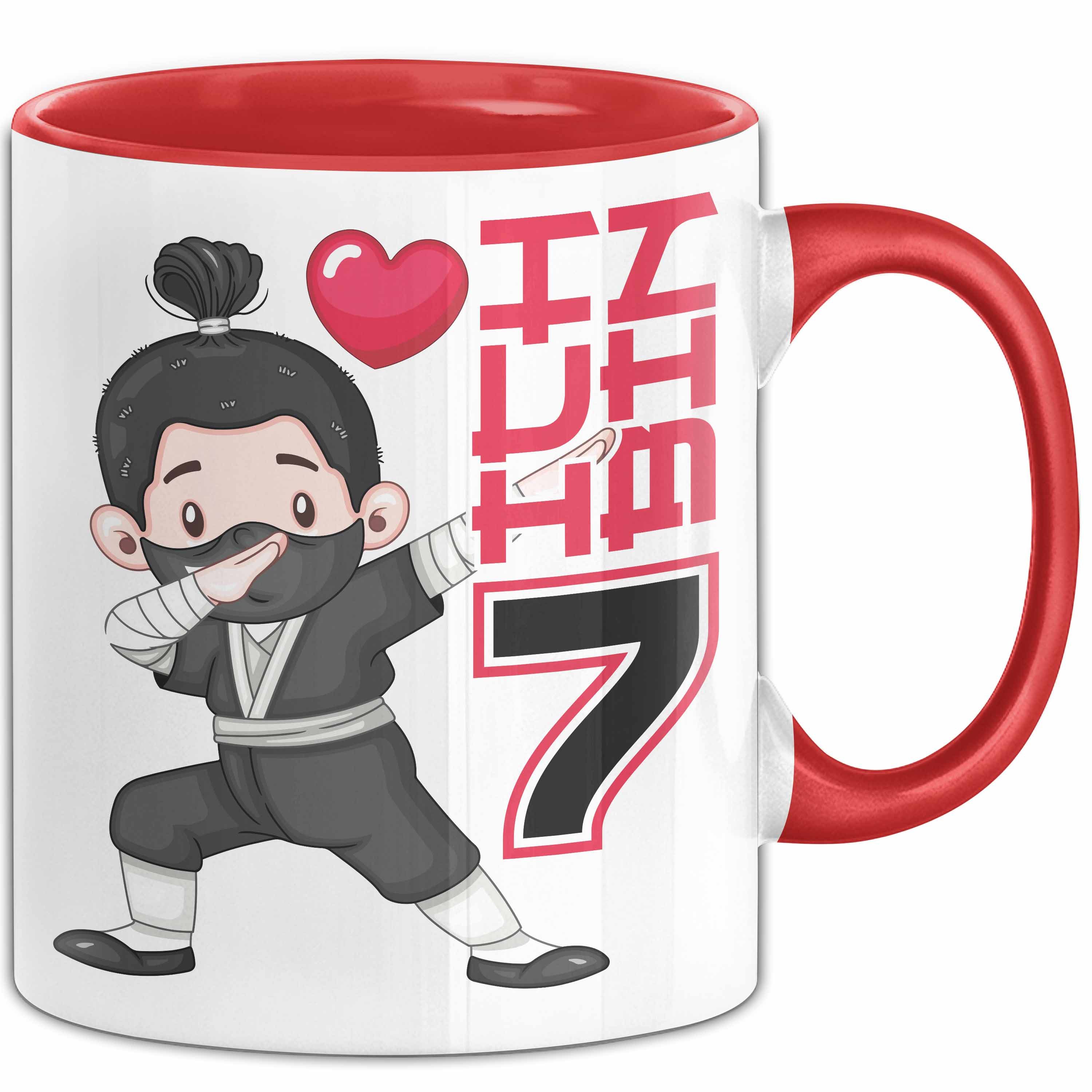Trendation Tasse Kinder Tasse Geschenk Ich Bin 7 Ninja Herz Spruch Lustiger Becher, Keramik