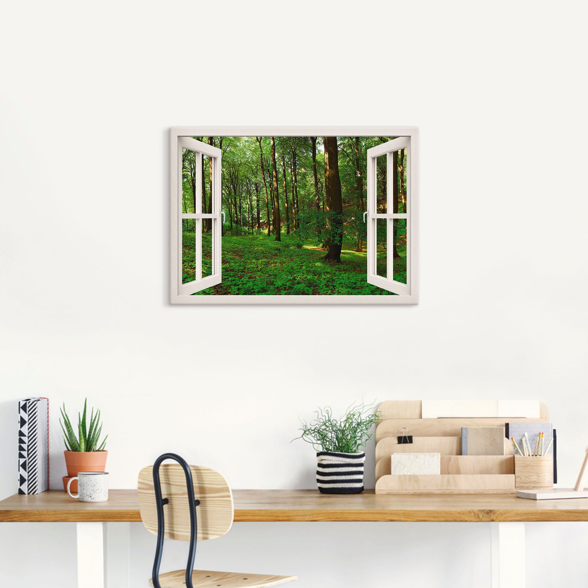 Artland Wandbild Fensterblick Panorama grüner in Größen Poster St), Sommerwald, versch. oder Wandaufkleber Fensterblick als (1 Leinwandbild
