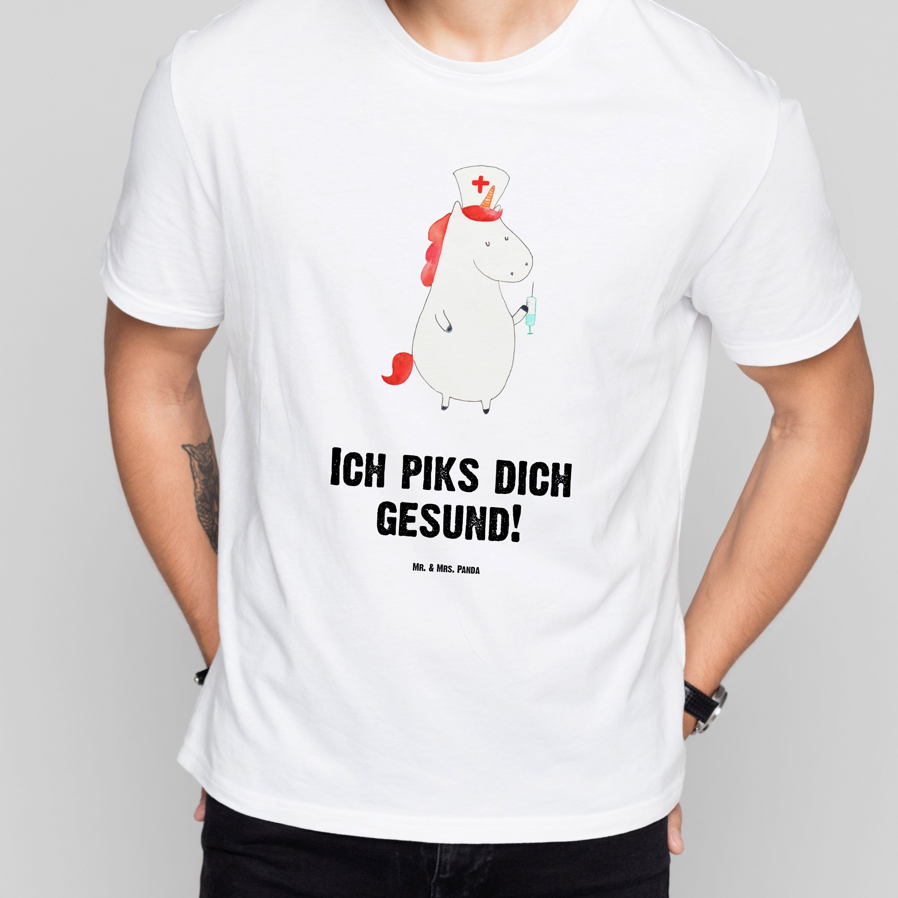 Mr. & Mrs. Panda (1-tlg) - Krankenschwester Einhörner, Einhorn Weiß Geschenk, - T-Shirt Pegasus, Männe